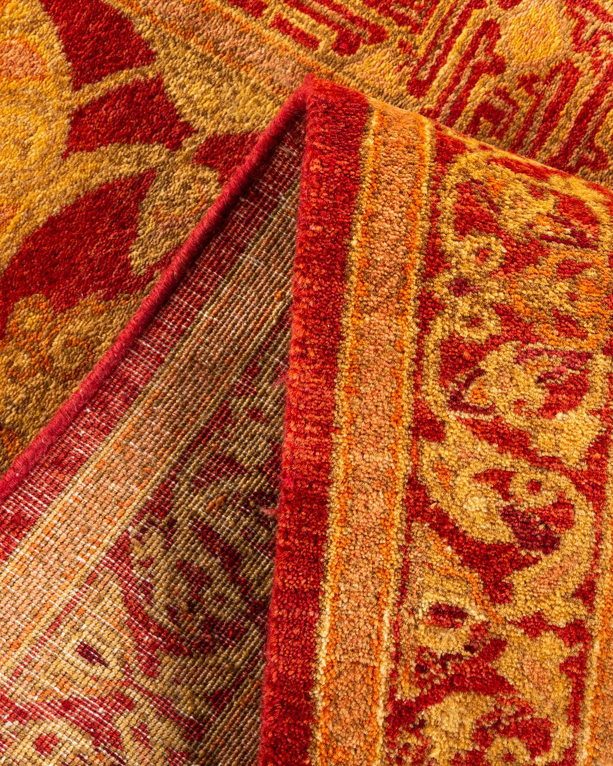 Handgeknüpfter, orangefarbener Oriental Mogul Teppich, Unikat (Wolle) im Angebot