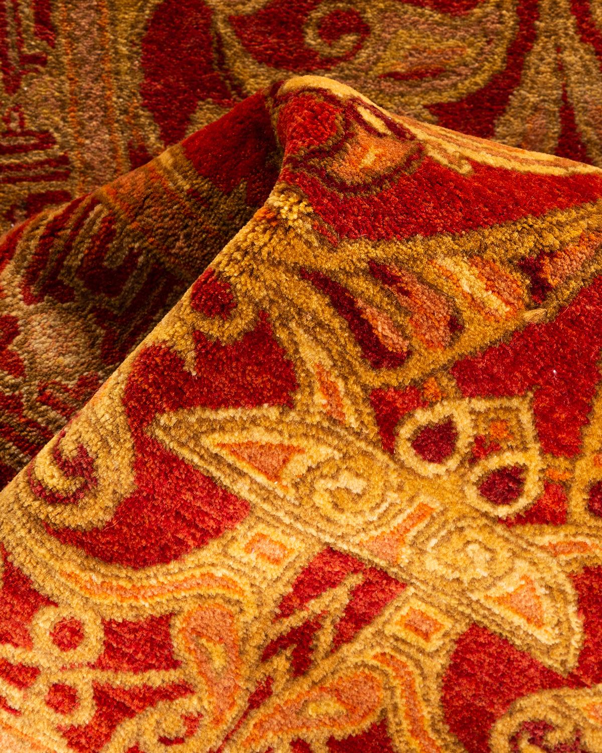 Handgeknüpfter, orangefarbener Oriental Mogul Teppich, Unikat im Angebot 1