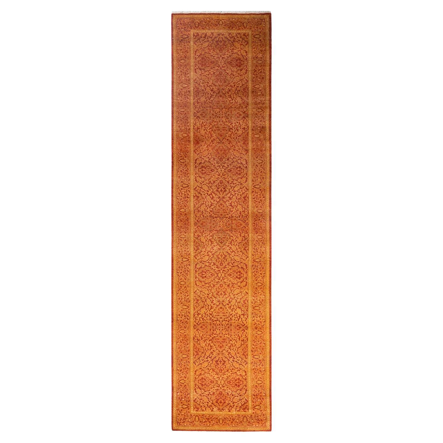 Einzigartiger handgeknüpfter Oriental Mogul Orange Teppich 2' 7"" x 11' 7"" im Angebot