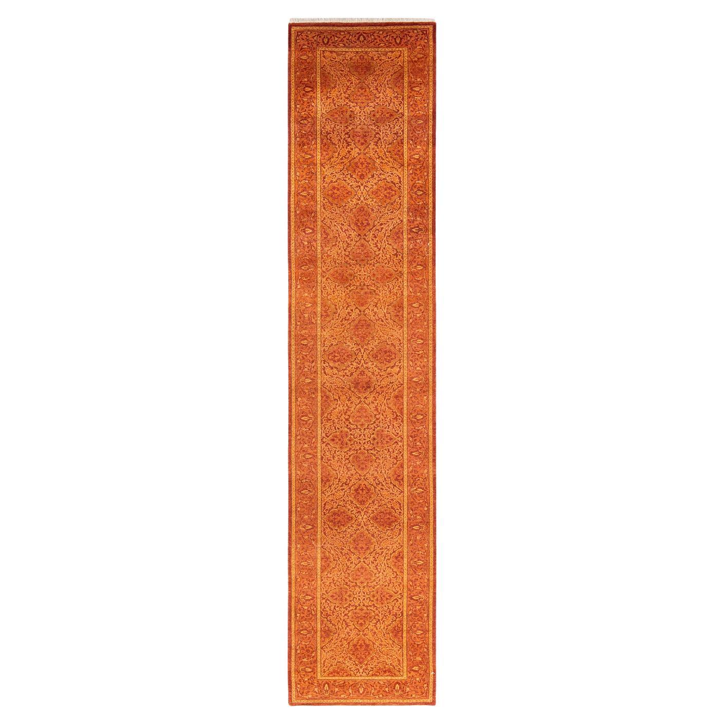 Tappeto orientale a mano unico nel suo genere, di colore arancione, 2' 7" x 13' 0".