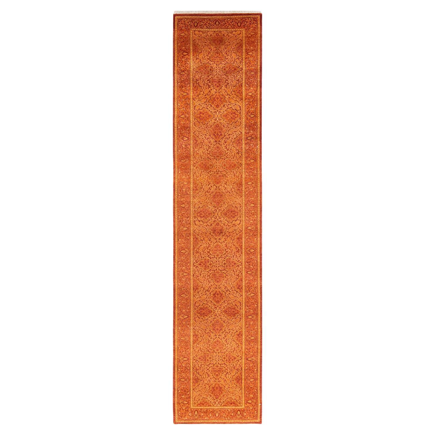 One-Of-A-Kind Hand Knotted Oriental Mogul Orange Area Rug 2' 7" x 13' 0" For Sale