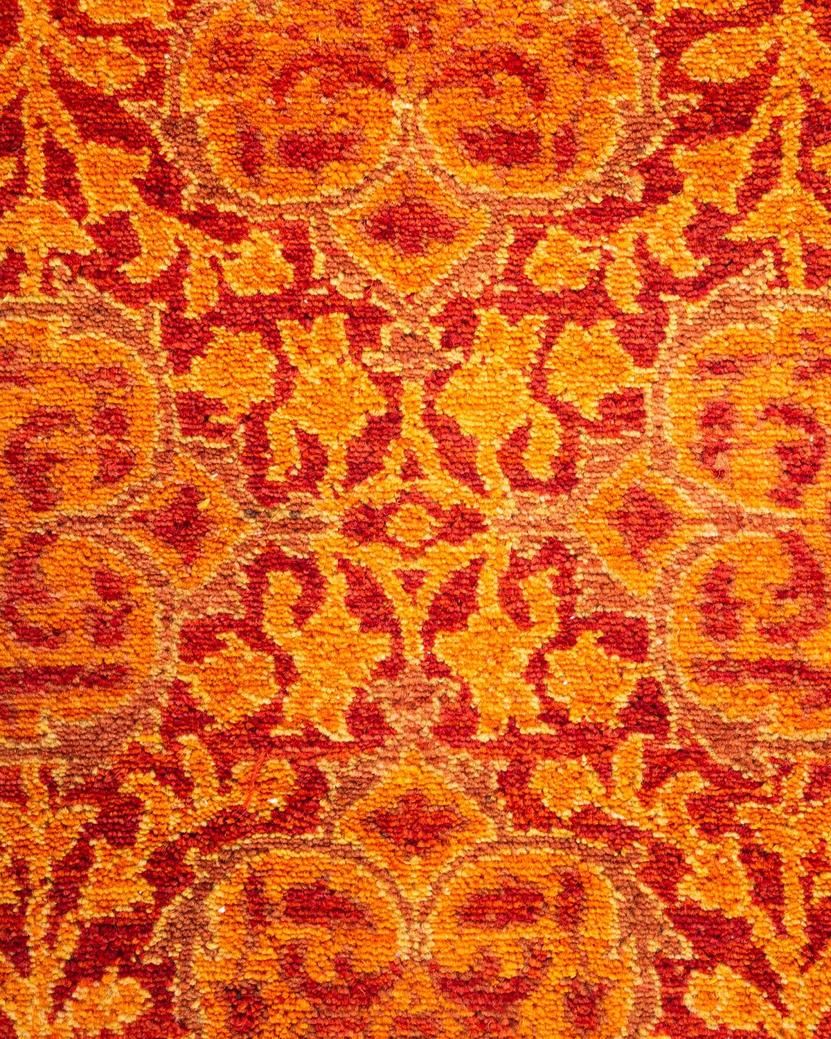 Pakistani One-of-a-kind Hand Knotted Oriental Mogul Orange Area Rug For Sale