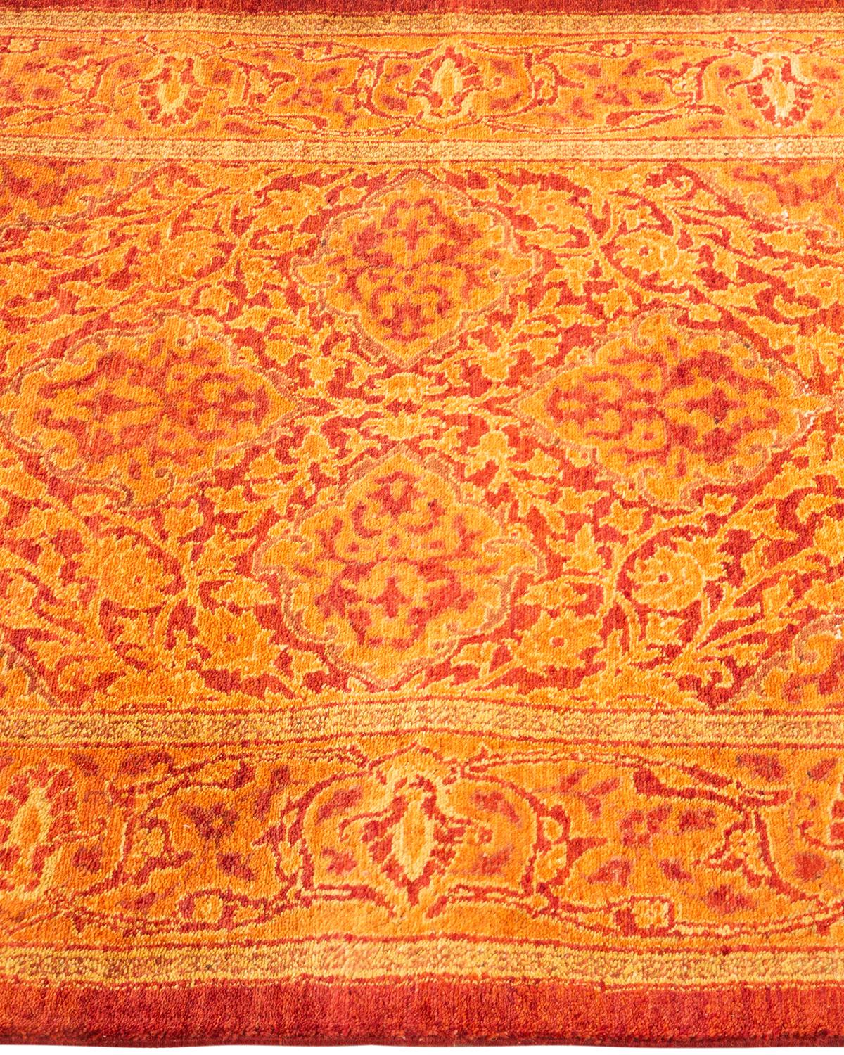 One-of-a-kind Hand Knotted Oriental Mogul Orange Area Rug In New Condition For Sale In Norwalk, CT