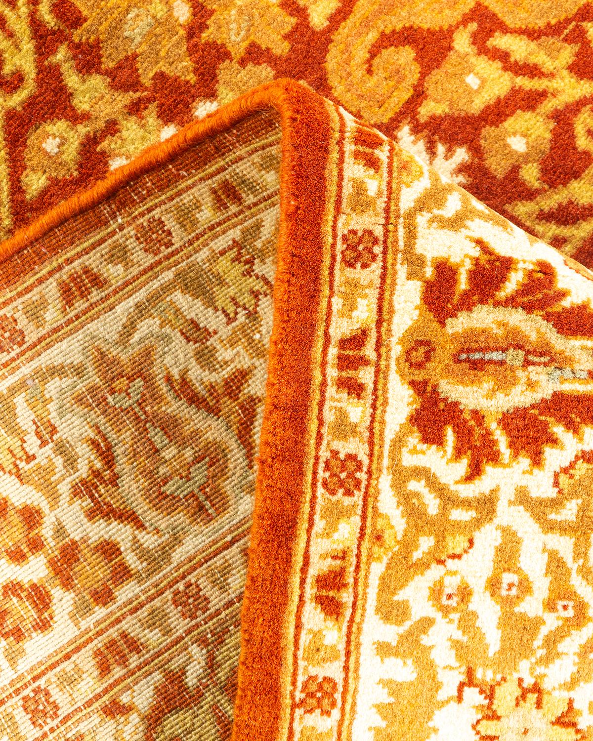 Handgeknüpfter, orangefarbener Oriental Mogul Teppich, Unikat (Wolle) im Angebot