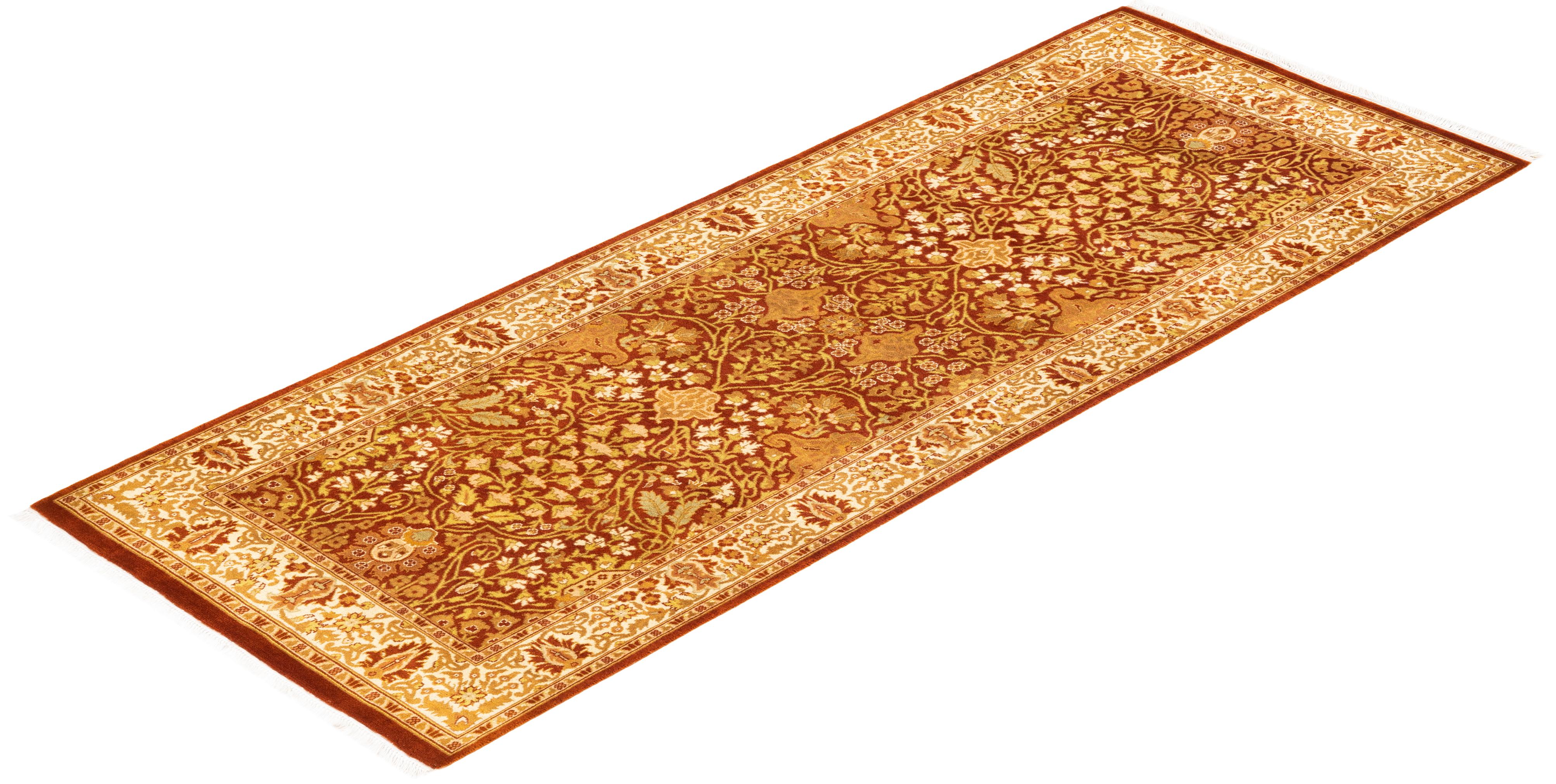 Handgeknüpfter, orangefarbener Oriental Mogul Teppich, Unikat im Angebot 2