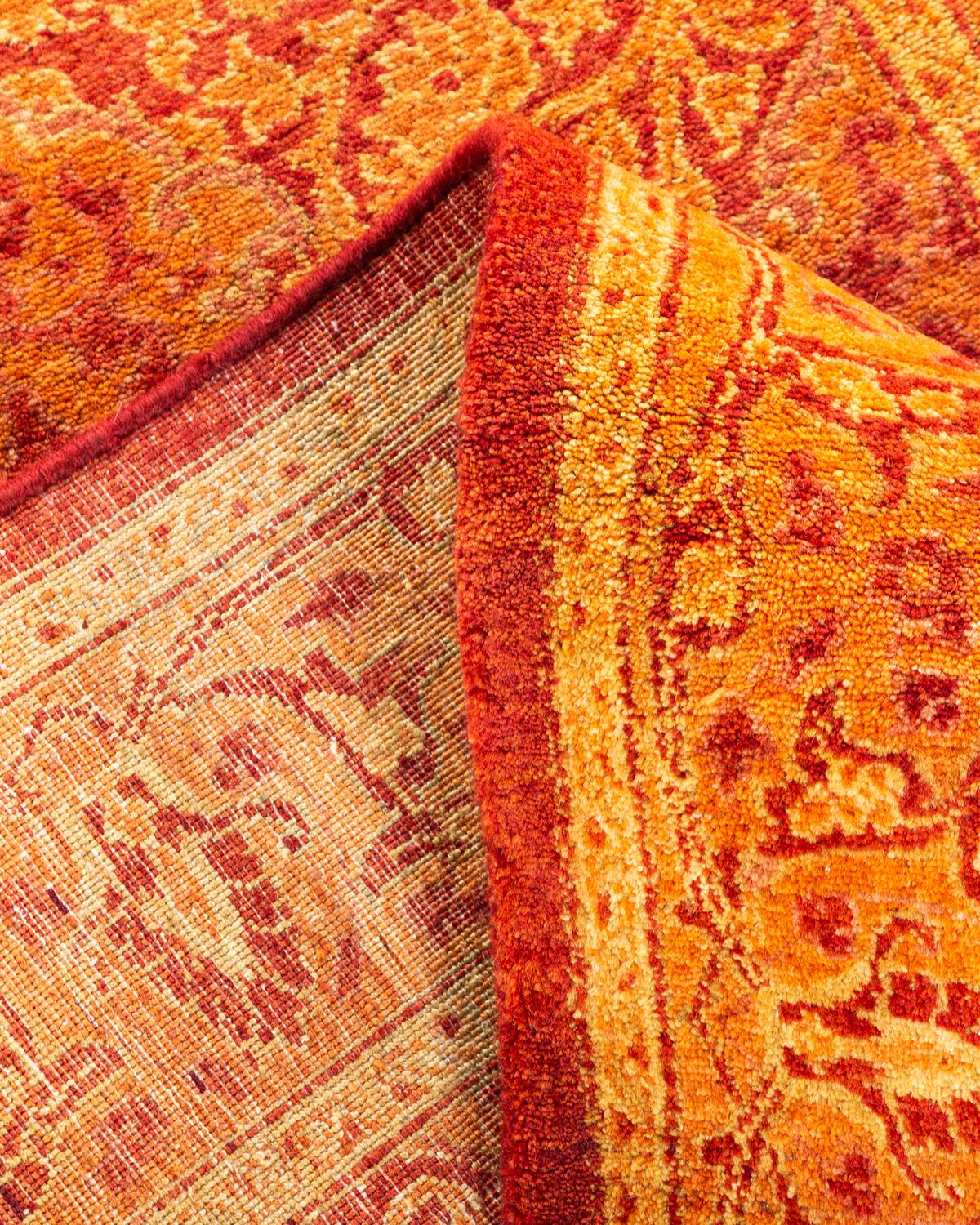 Wool One-Of-A-Kind Hand Knotted Oriental Mogul Orange Area Rug 2' 7