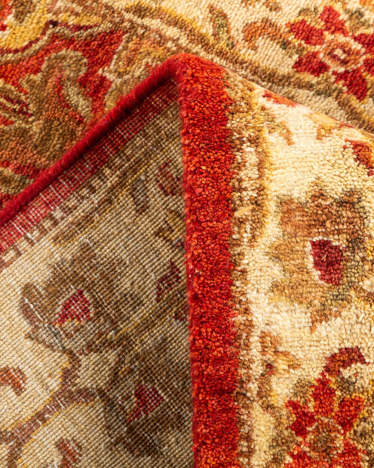 Handgeknüpfter, orangefarbener Oriental Mogul Teppich, Unikat im Angebot 1