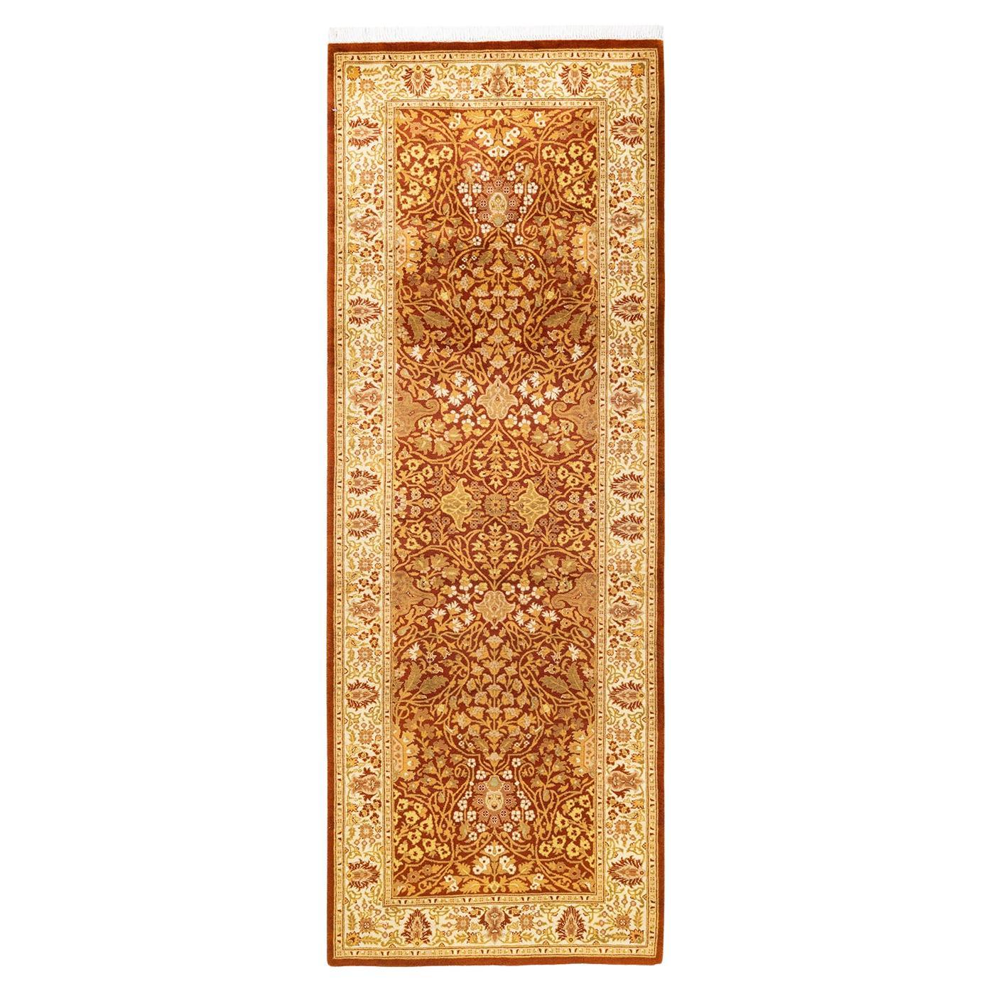 One-of-a-Kind Hand Knotted Oriental Mogul Orange Area Rug 2' 7" x 7' 5" For Sale