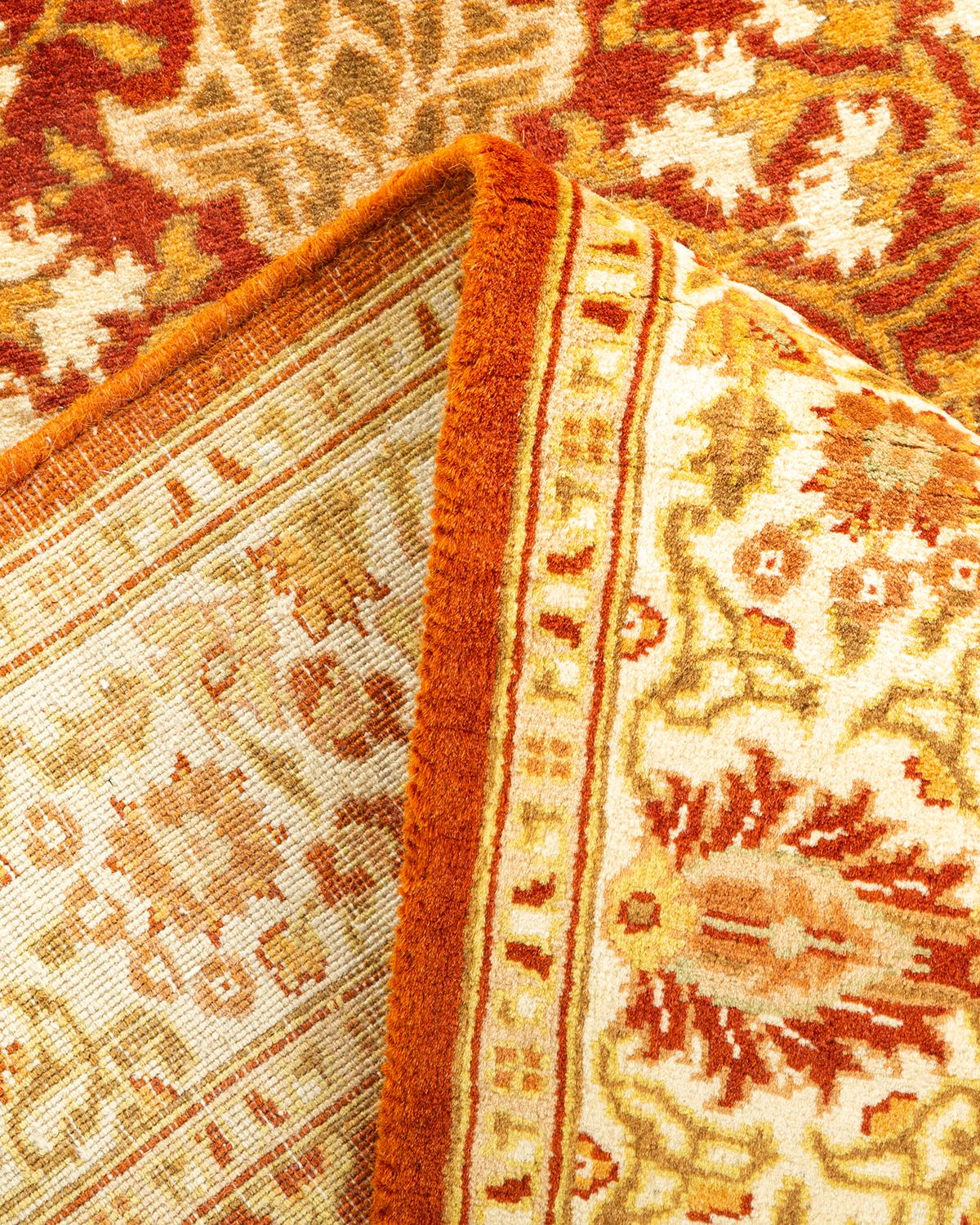 Wool One-Of-A-Kind Hand Knotted Oriental Mogul Orange Area Rug For Sale