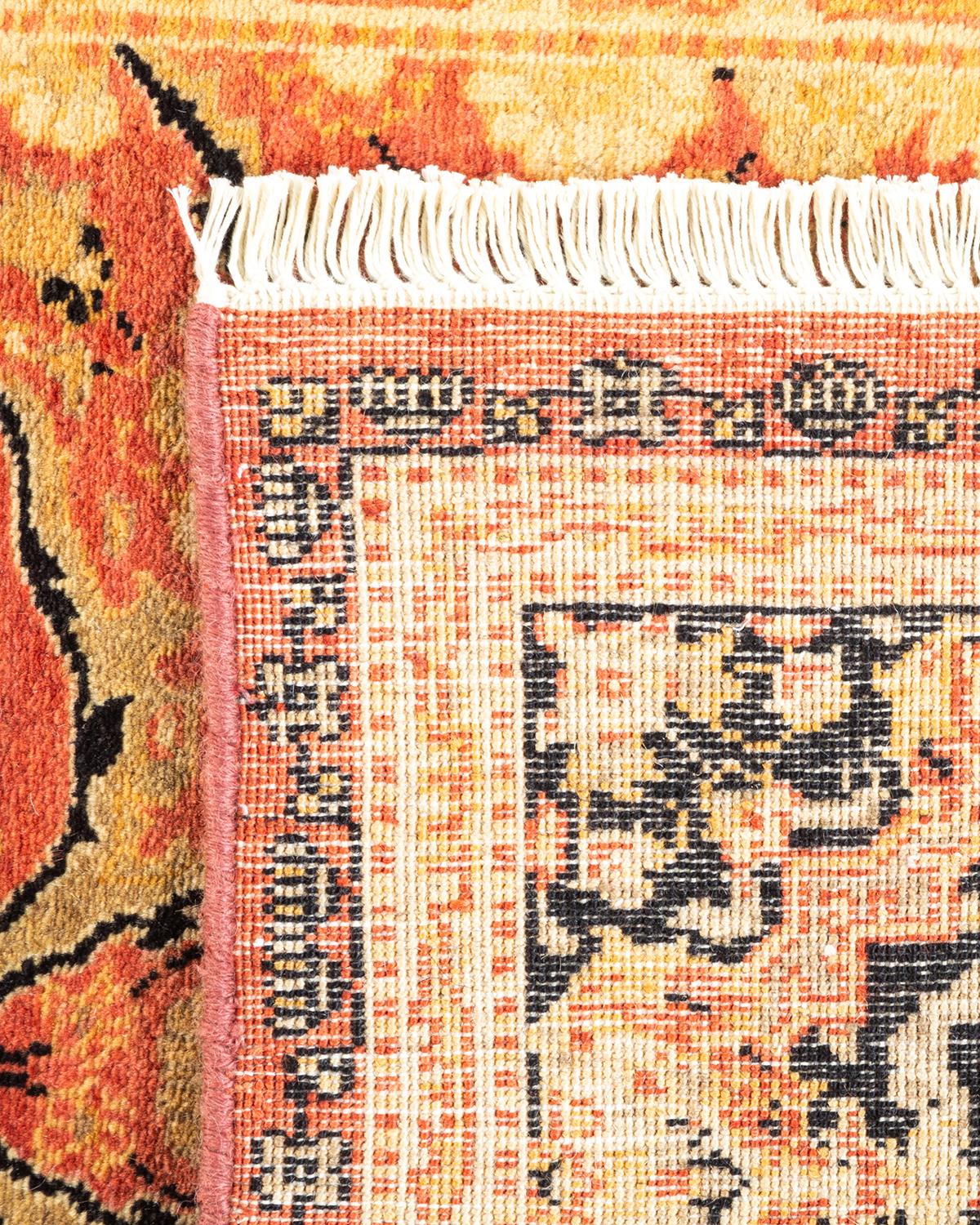 Contemporary One-of-a-kind Hand Knotted Oriental Mogul Orange Area Rug For Sale