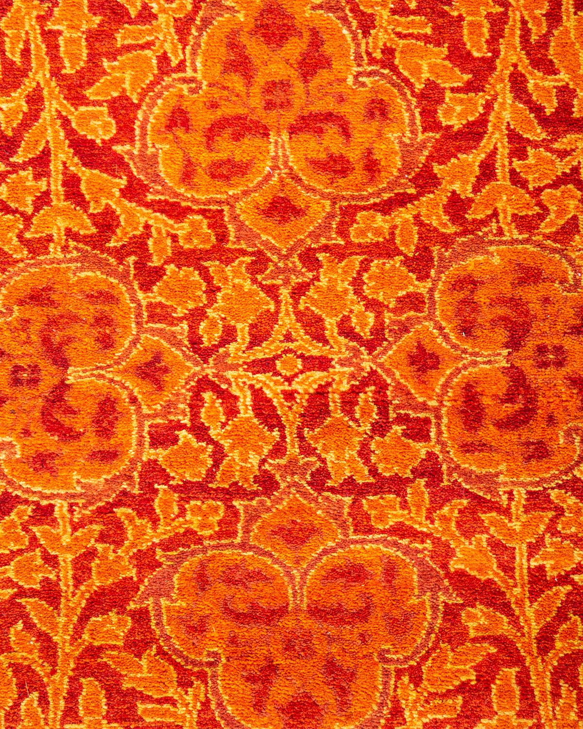 Pakistani One-of-a-kind Hand Knotted Oriental Mogul Orange Area Rug For Sale