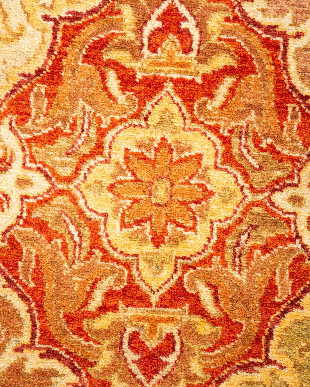 Pakistani One-Of-A-Kind Hand Knotted Oriental Mogul Orange Area Rug 3' 1