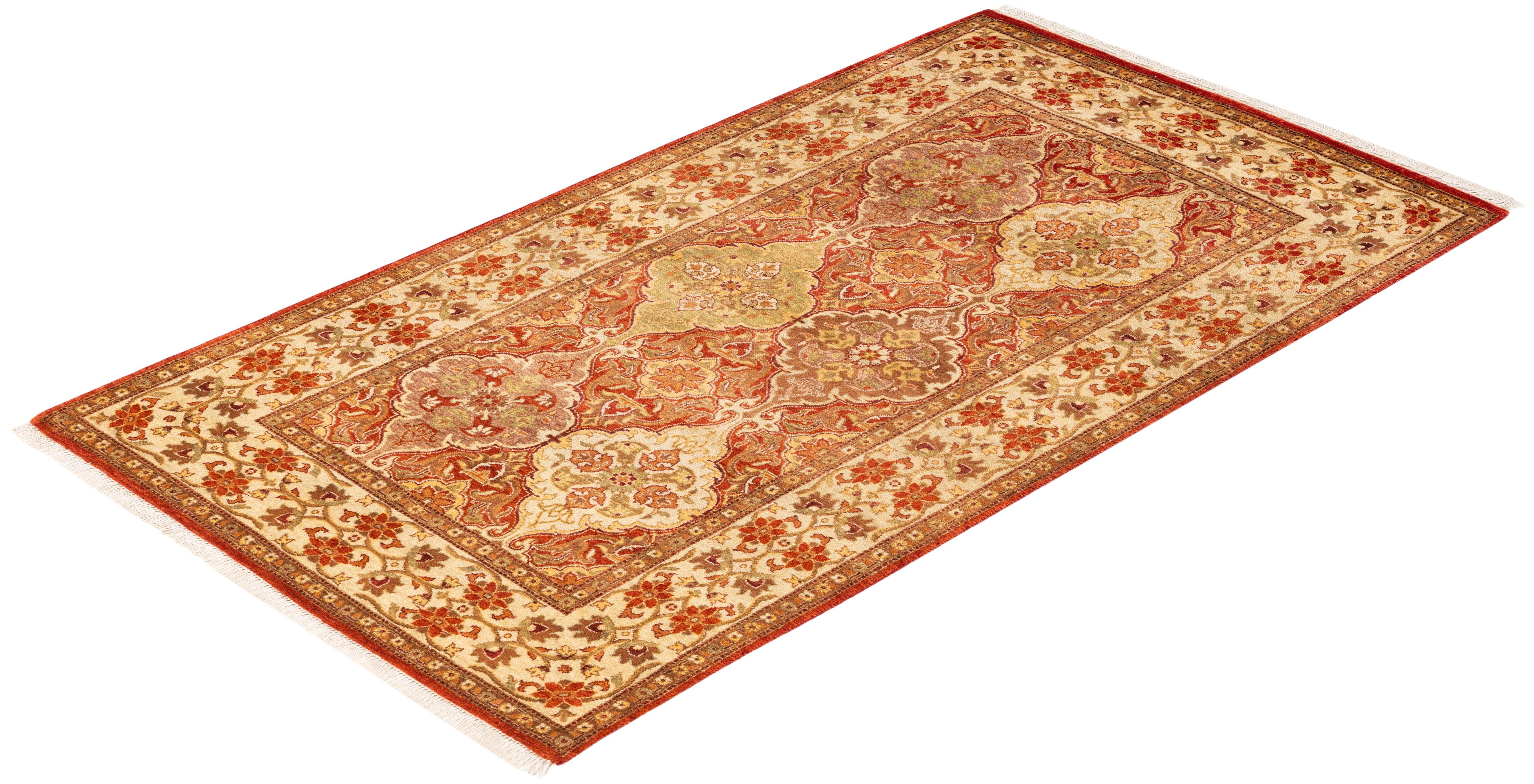 One-Of-A-Kind Hand Knotted Oriental Mogul Orange Area Rug 3' 1