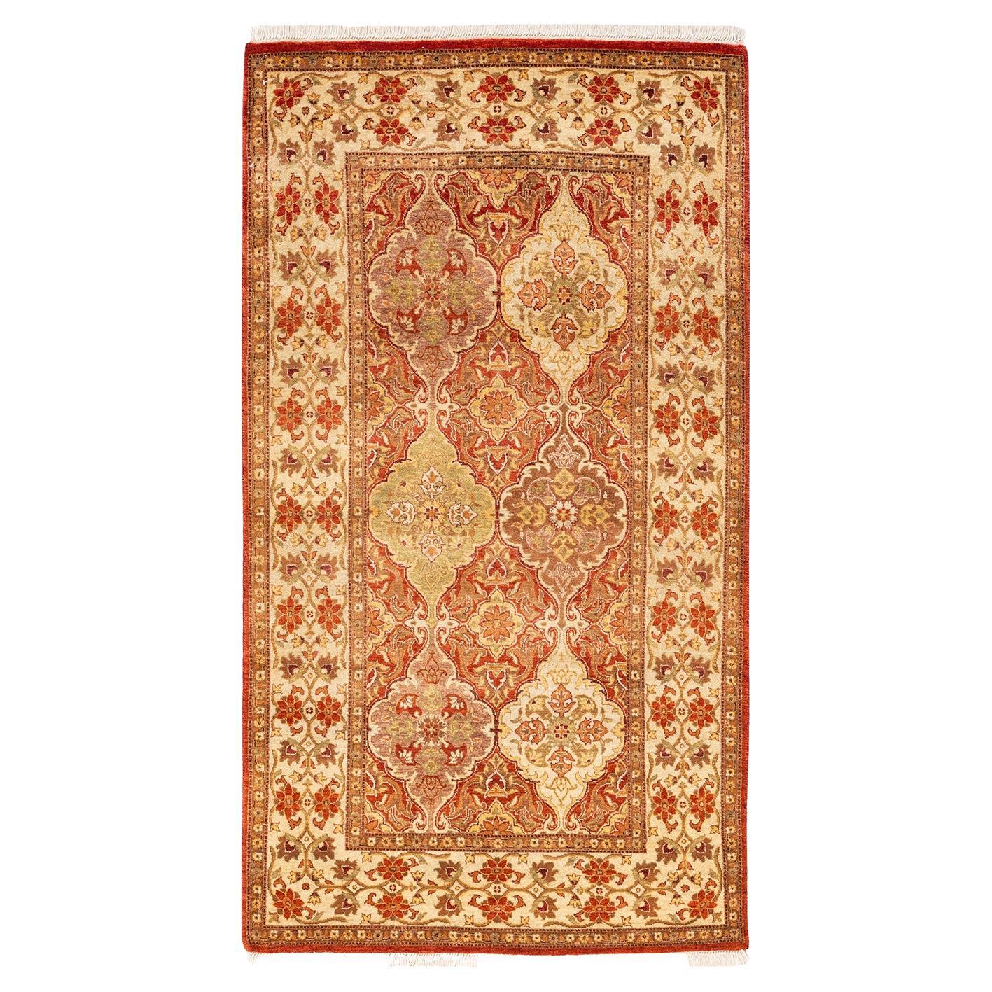 One-Of-A-Kind Hand Knotted Oriental Mogul Orange Area Rug 3' 1" x 5' 6" For Sale