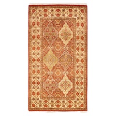 Handgeknüpfter orientalischer Mogul-Teppich in Orange, 1,25 m x 2,25 m, Unikat