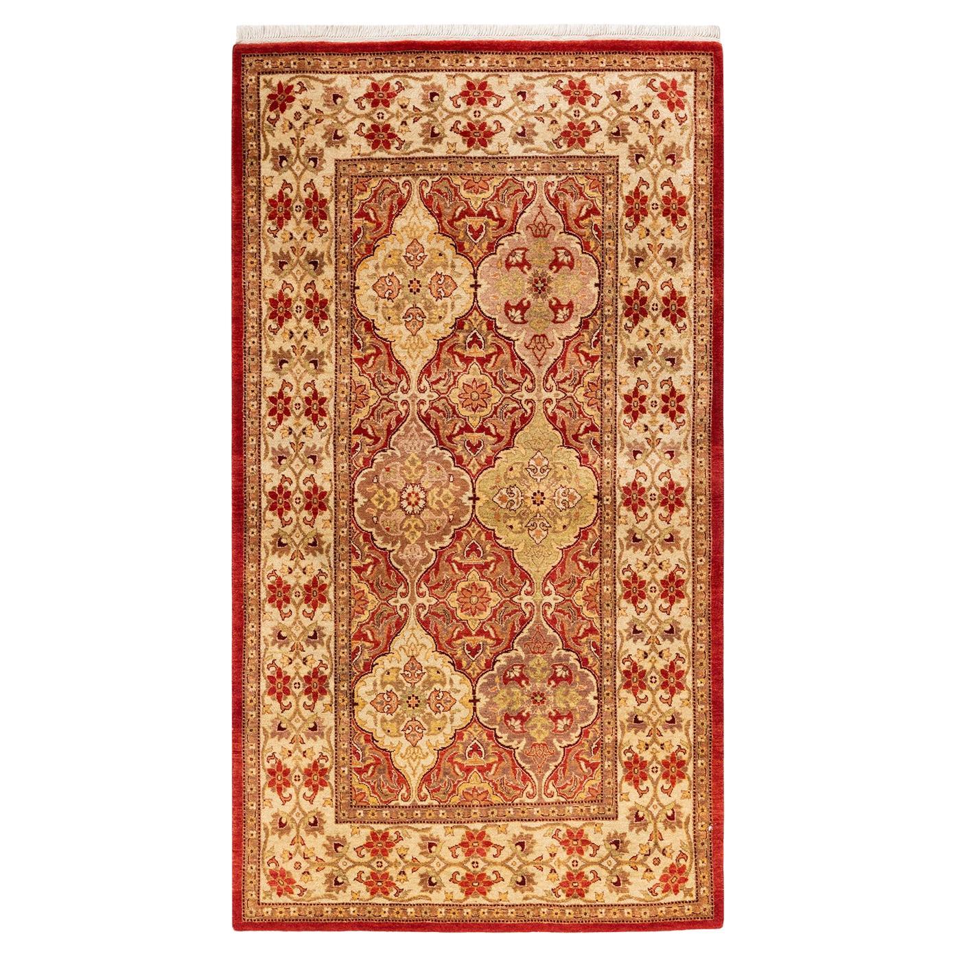 Handgeknüpfter orientalischer Mogul-Teppich in Orange, Unikat