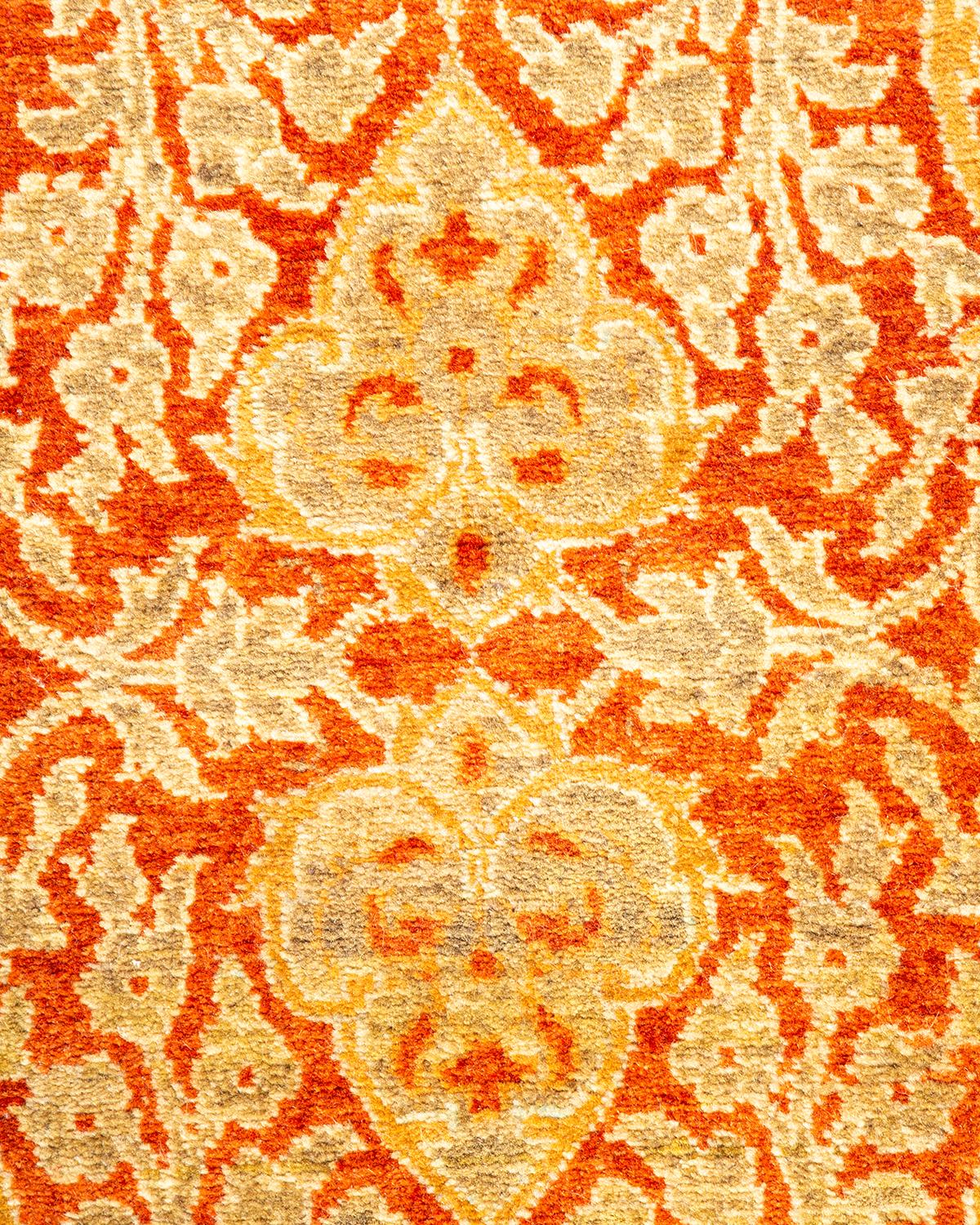 Pakistani One-of-a-kind Hand Knotted Oriental Mogul Orange Area Rug For Sale