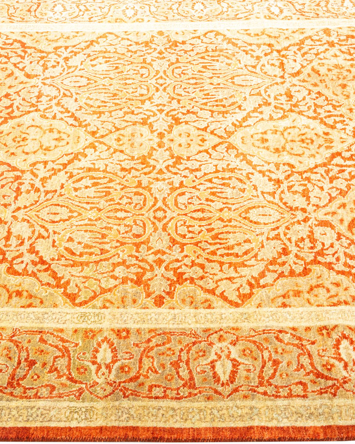 One-of-a-kind Hand Knotted Oriental Mogul Orange Area Rug In New Condition For Sale In Norwalk, CT