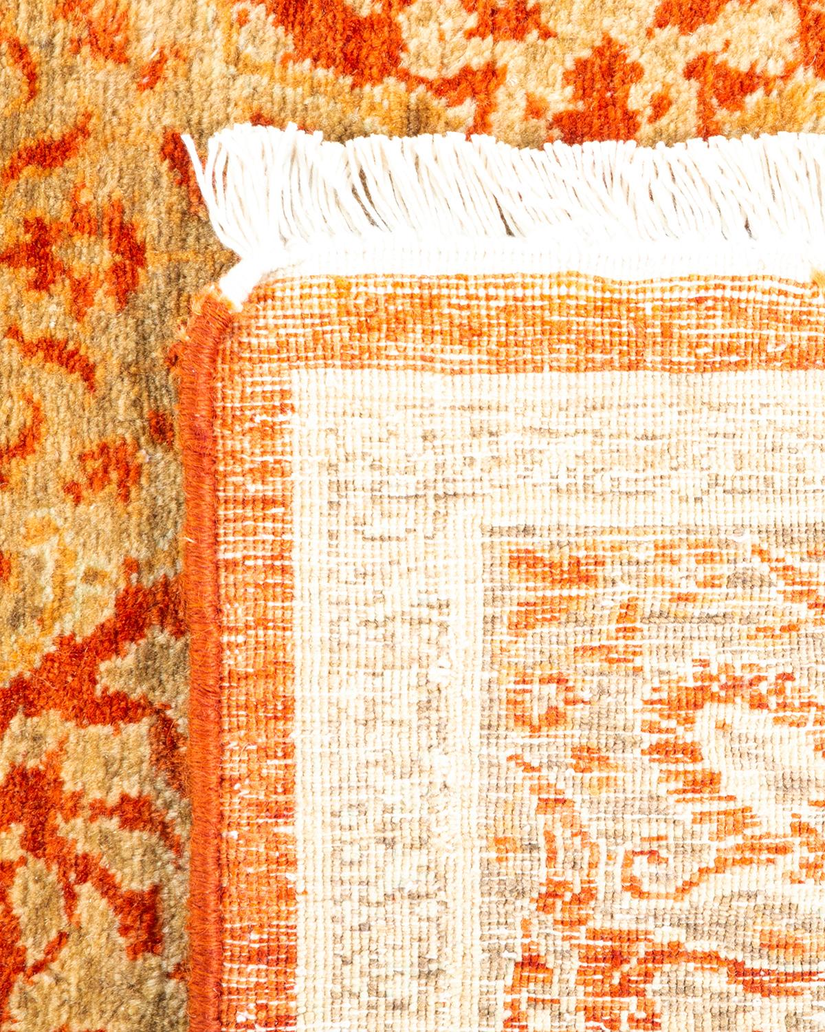 Contemporary One-of-a-kind Hand Knotted Oriental Mogul Orange Area Rug For Sale