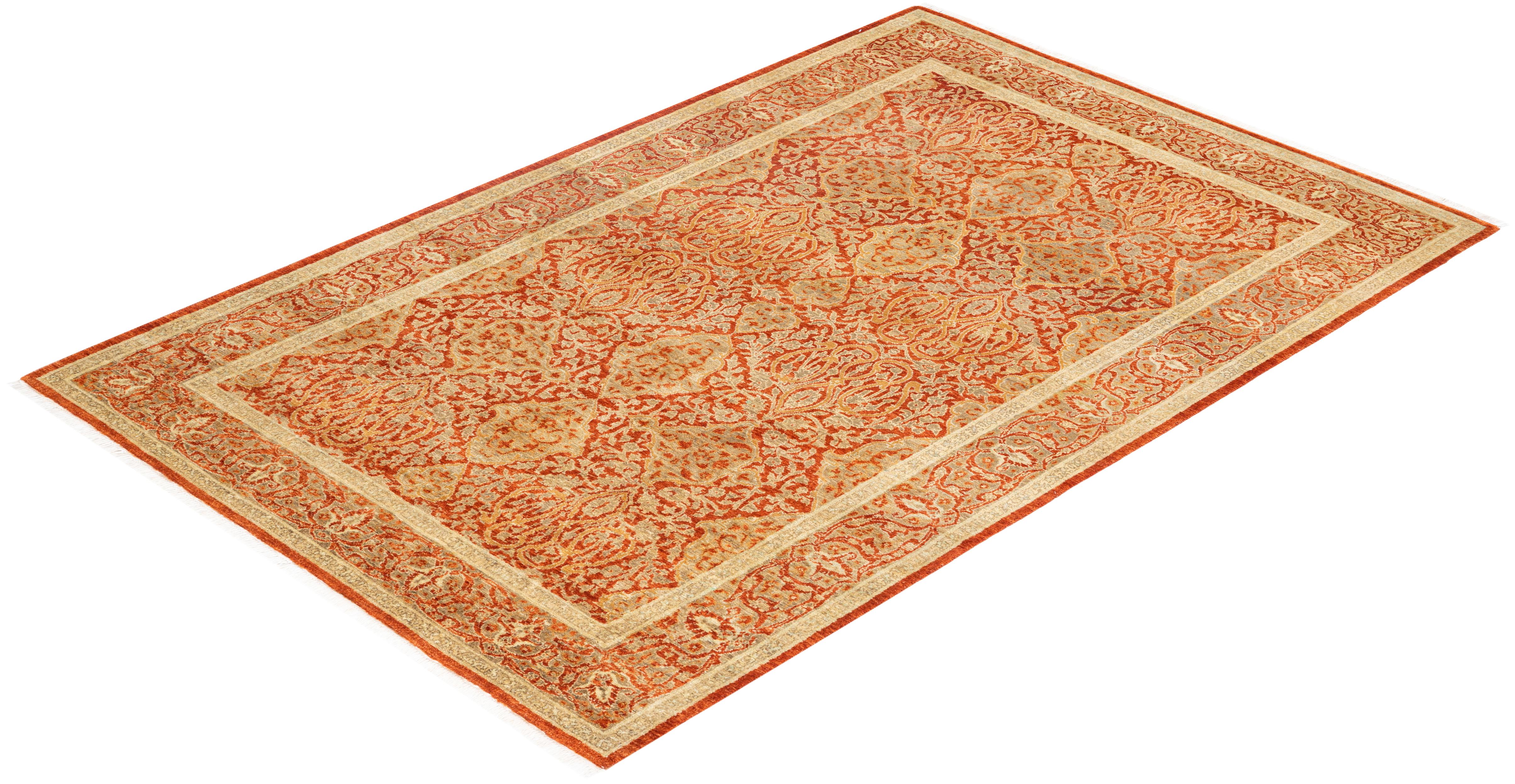 One-of-a-kind Hand Knotted Oriental Mogul Orange Area Rug For Sale 2
