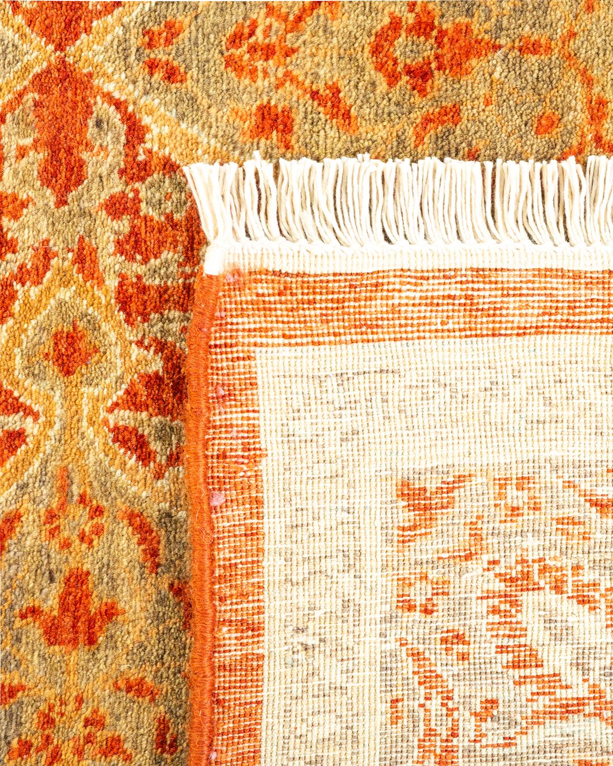 Contemporary One-Of-A-Kind Hand Knotted Oriental Mogul Orange Area Rug For Sale
