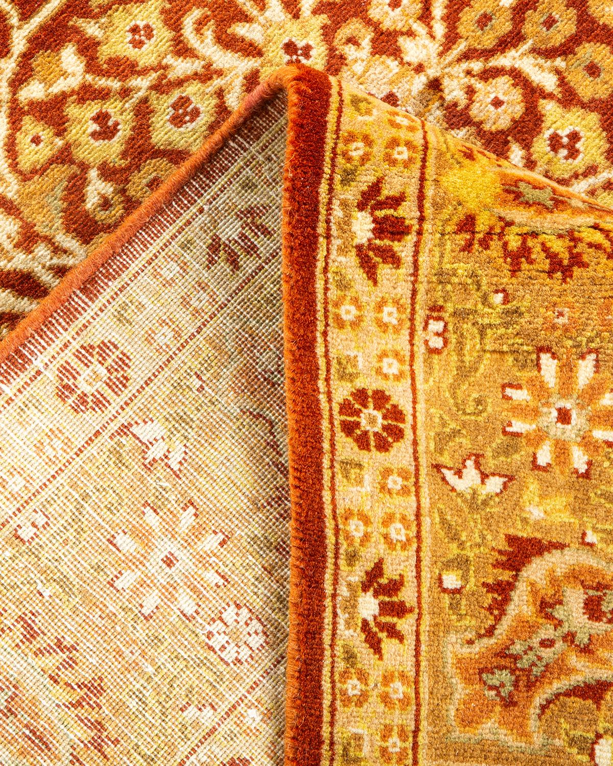 Wool One-of-a-Kind Hand Knotted Oriental Mogul Orange Area Rug For Sale