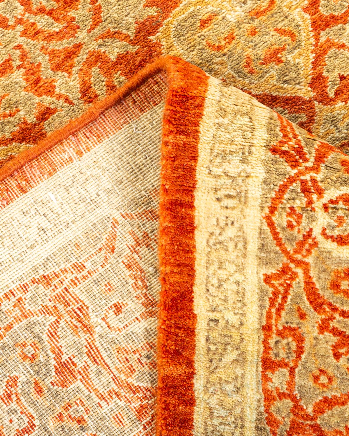 Wool One-Of-A-Kind Hand Knotted Oriental Mogul Orange Area Rug For Sale