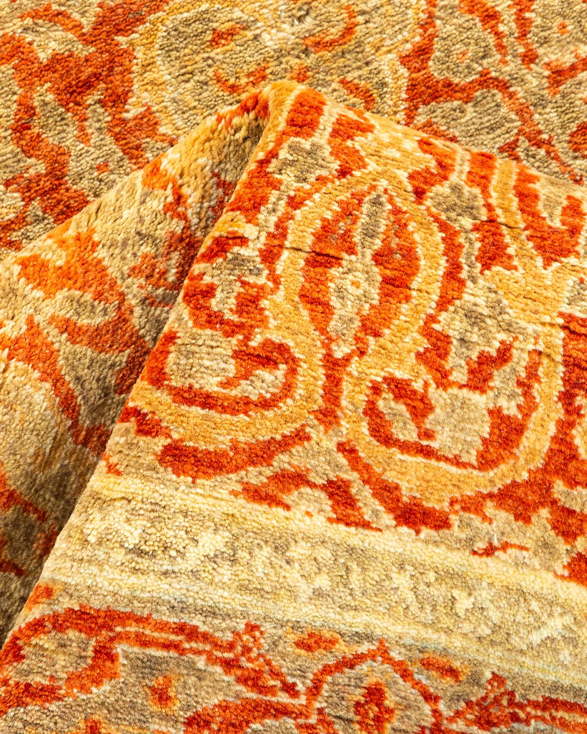 One-Of-A-Kind Hand Knotted Oriental Mogul Orange Area Rug For Sale 1