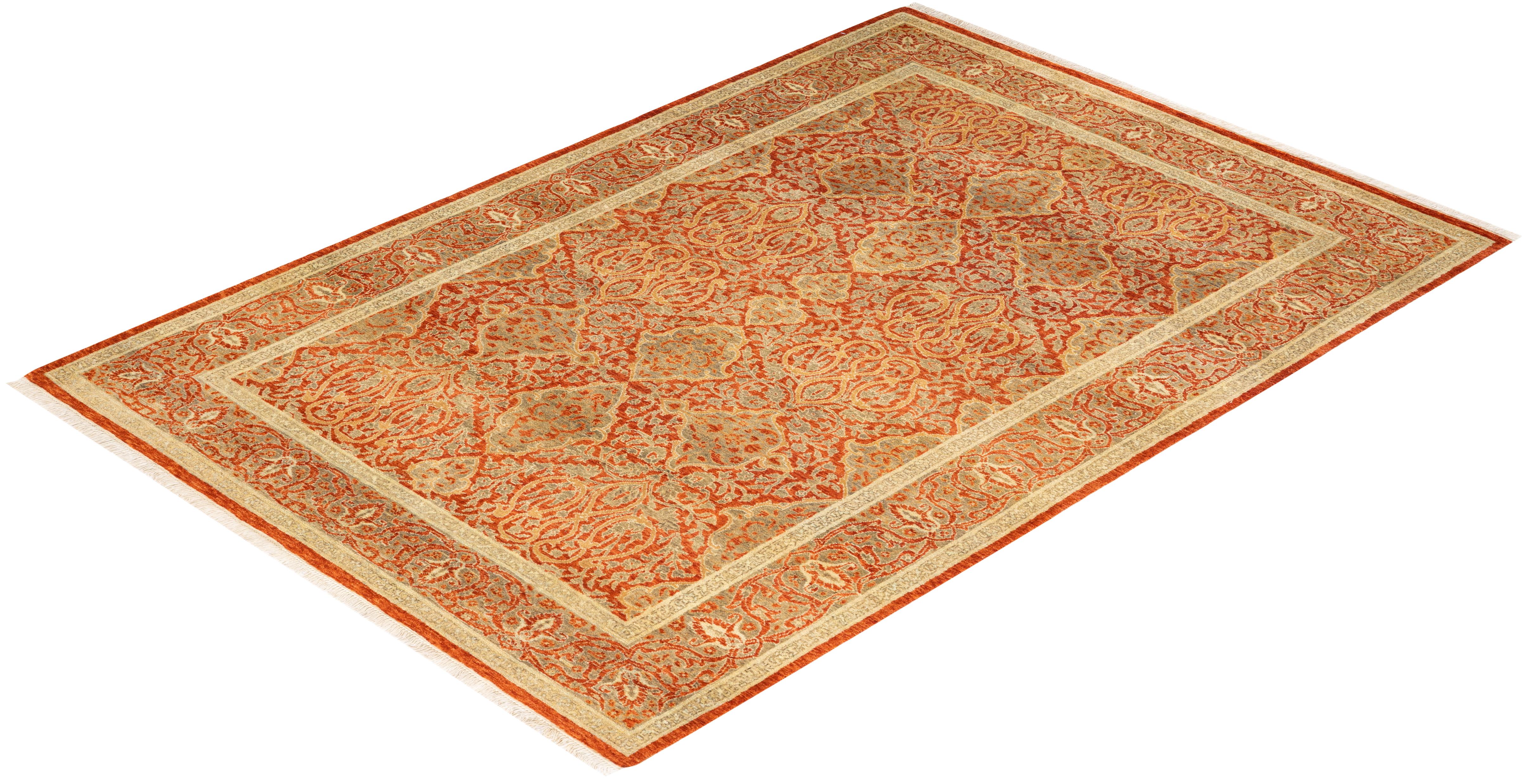 One-Of-A-Kind Hand Knotted Oriental Mogul Orange Area Rug For Sale 2