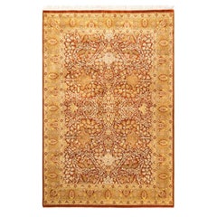 Handgeknüpfter, orangefarbener Oriental Mogul Teppich, Unikat
