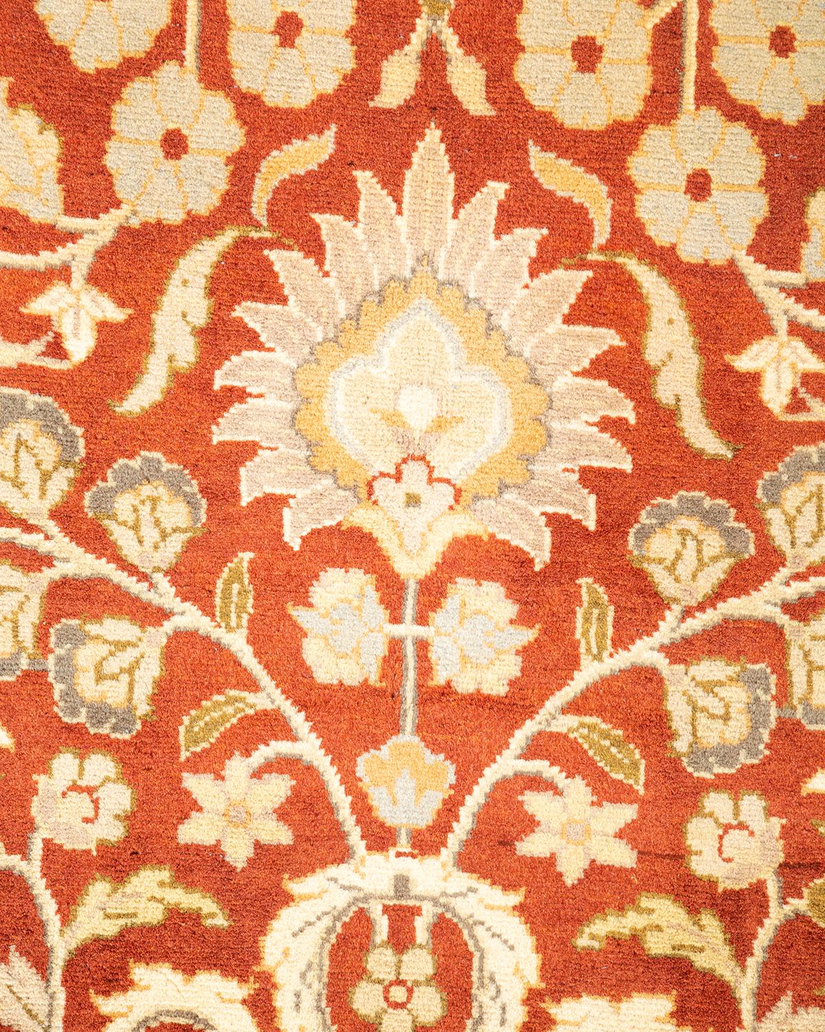 Pakistani One-of-a-Kind Hand Knotted Oriental Mogul Orange Area Rug For Sale