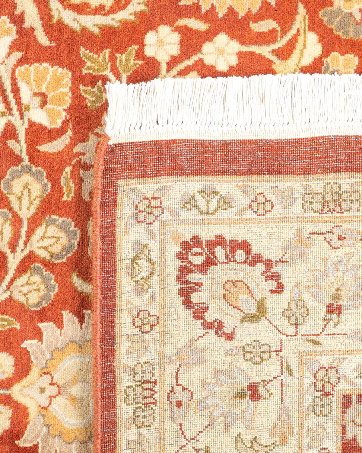 Contemporary One-of-a-Kind Hand Knotted Oriental Mogul Orange Area Rug For Sale