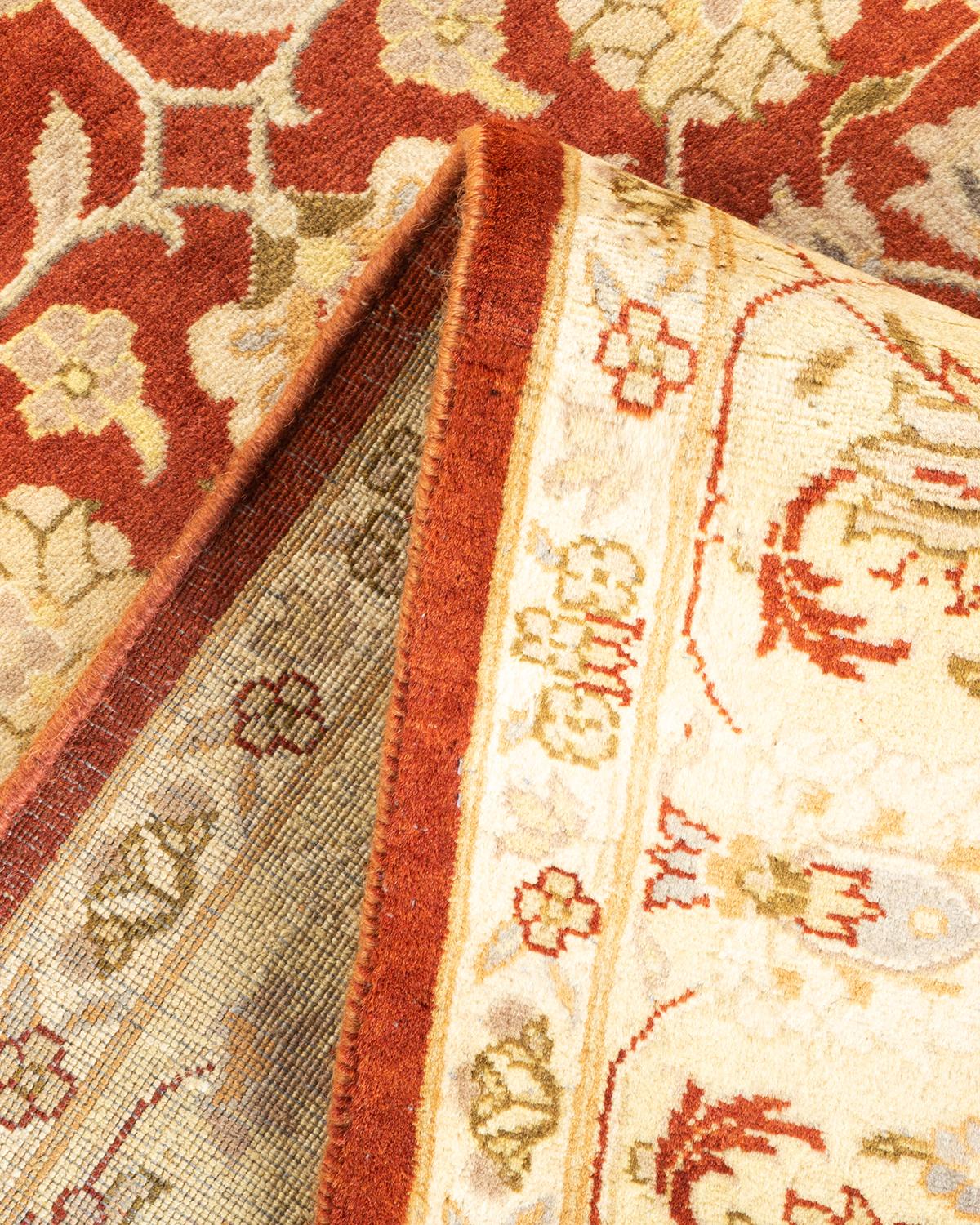 Wool One-of-a-Kind Hand Knotted Oriental Mogul Orange Area Rug For Sale