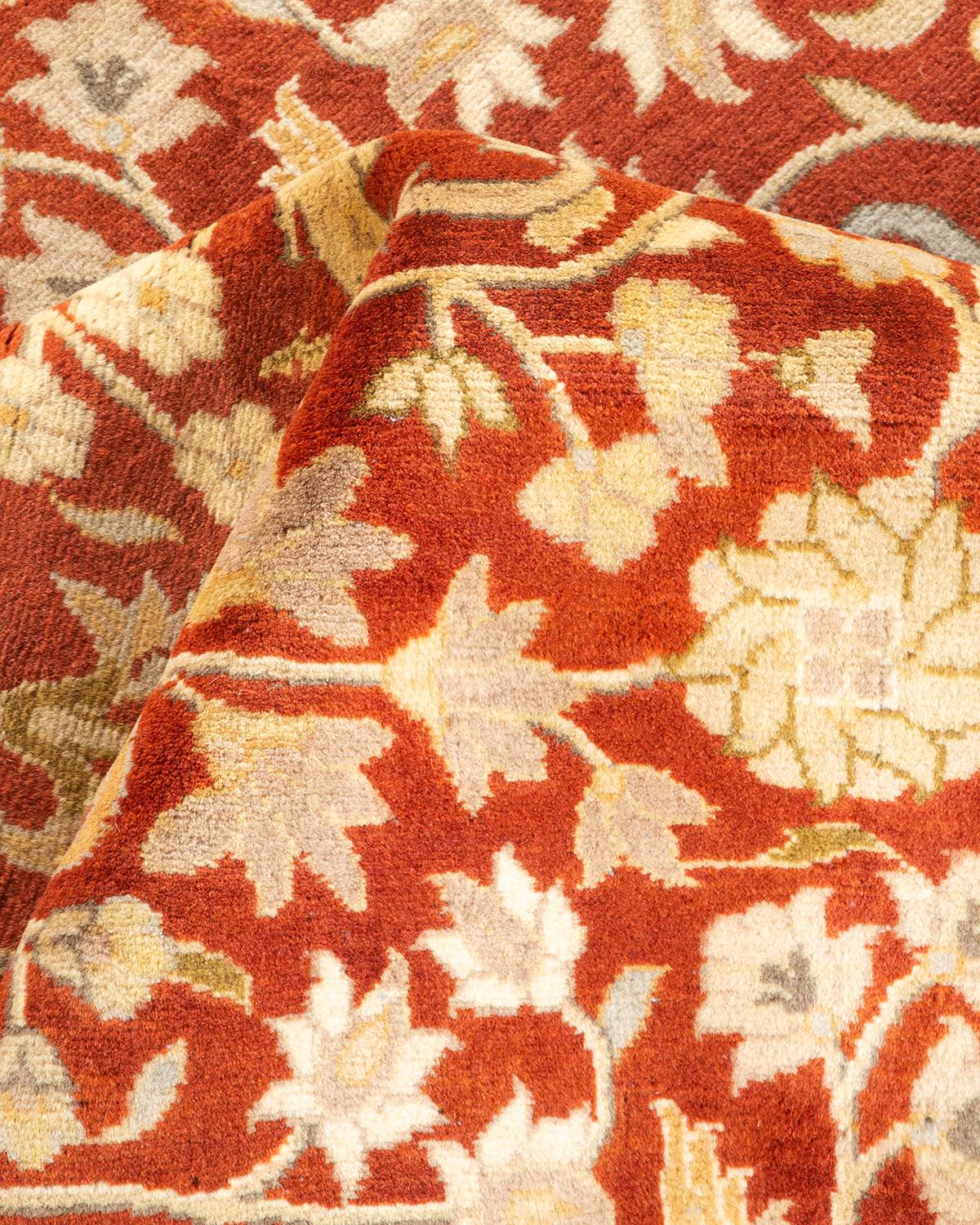 One-of-a-Kind Hand Knotted Oriental Mogul Orange Area Rug For Sale 1