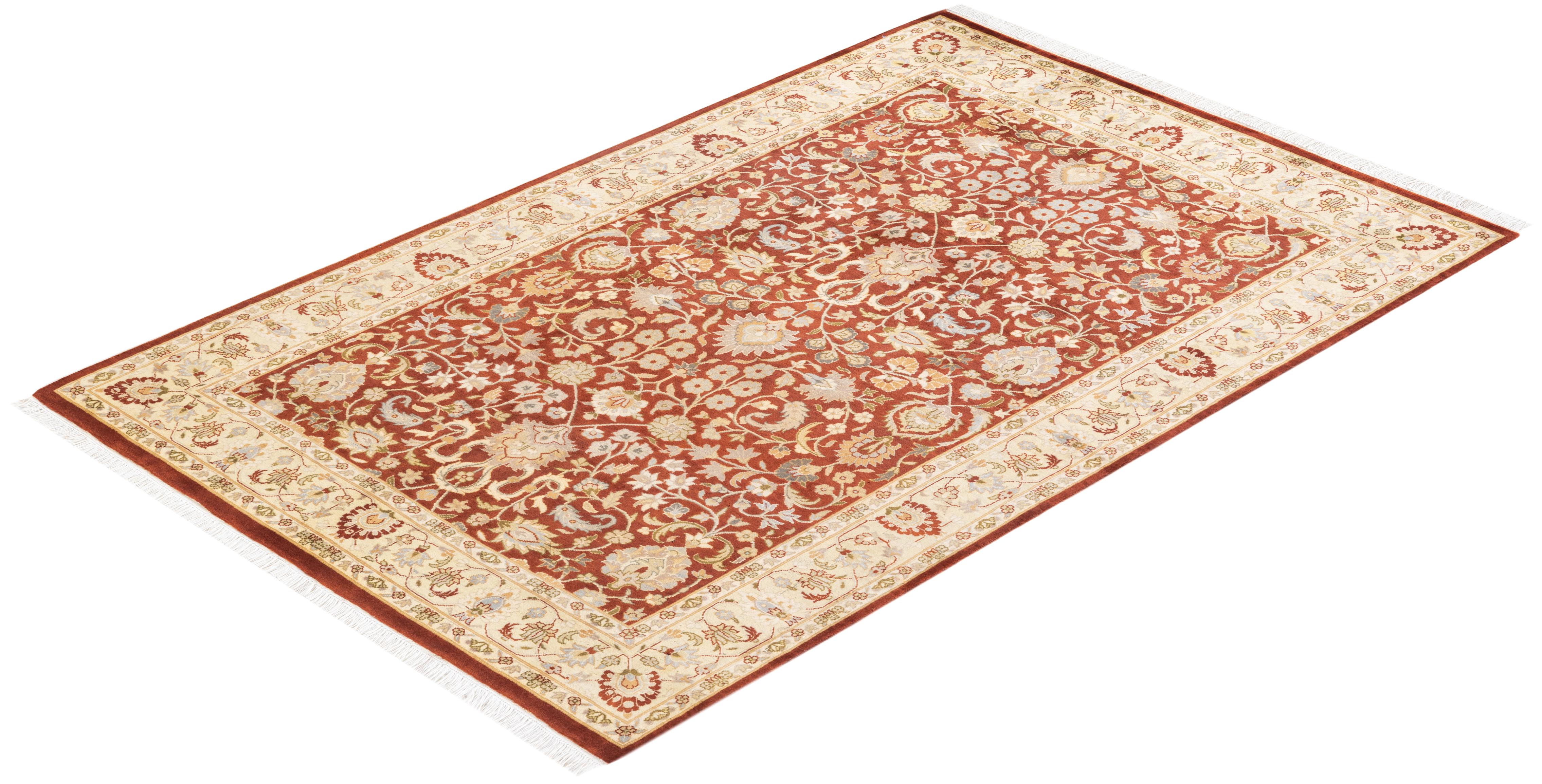 One-of-a-Kind Hand Knotted Oriental Mogul Orange Area Rug For Sale 2