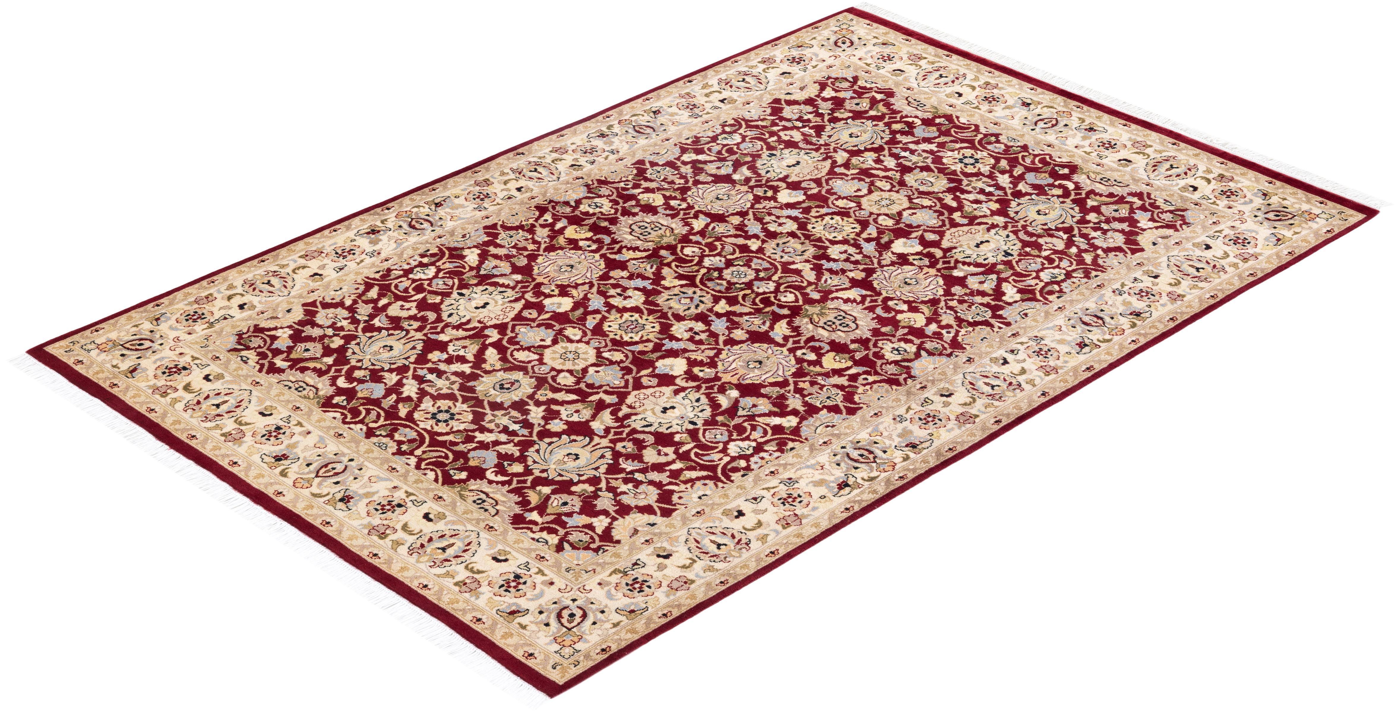 Handgeknüpfter, orangefarbener Oriental Mogul Teppich, Unikat im Angebot 2