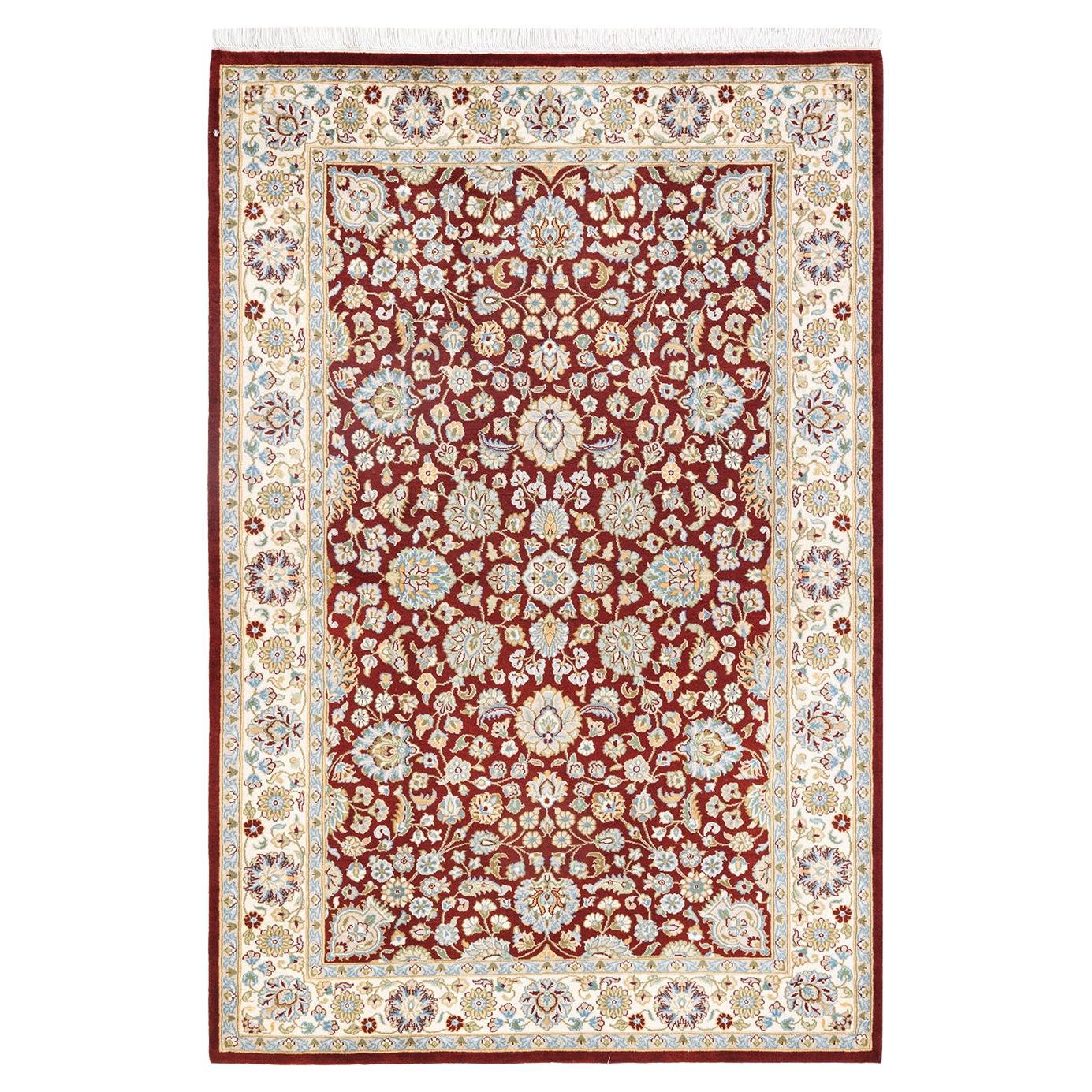 One-Of-A-Kind Hand Knotted Oriental Mogul Orange Area Rug 4' 1" x 6' 3" For Sale