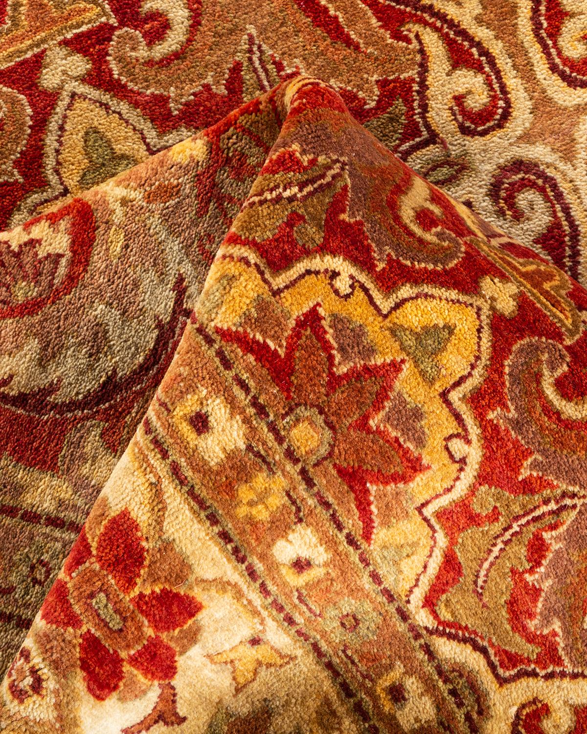 Handgeknüpfter, orangefarbener Oriental Mogul Teppich, Unikat im Angebot 1