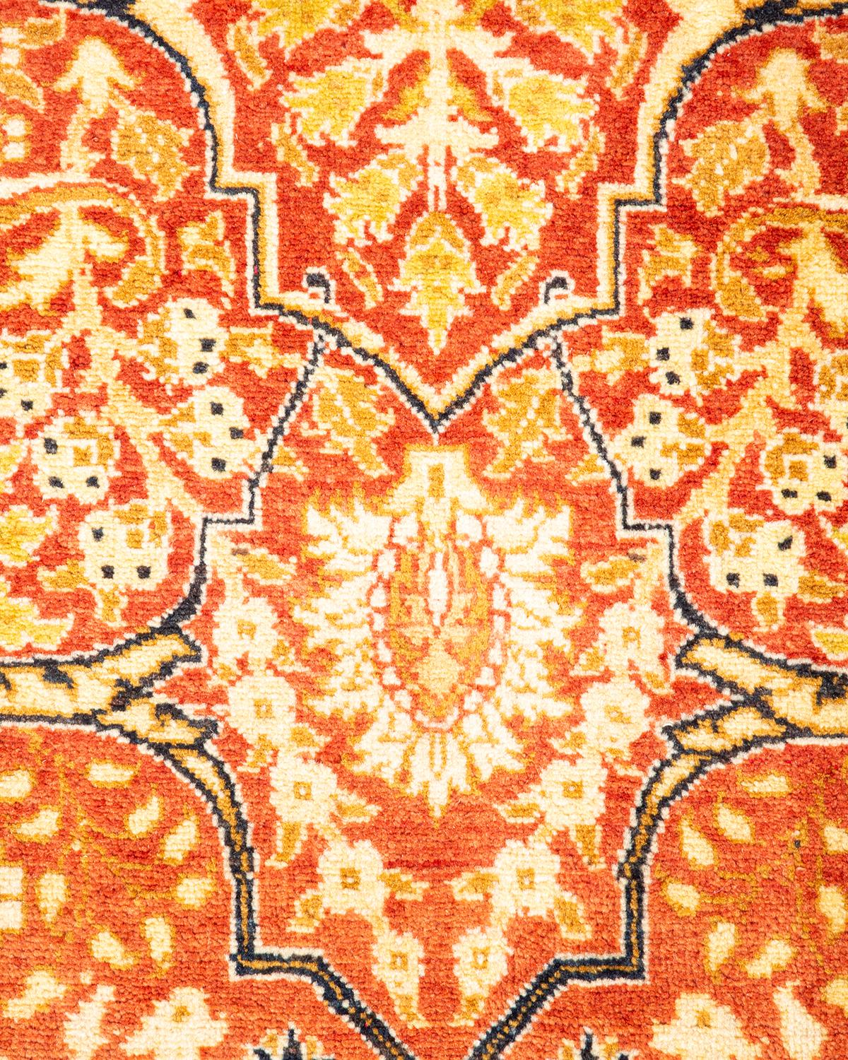 Pakistani One-Of-A-Kind Hand Knotted Oriental Mogul Orange Area Rug For Sale