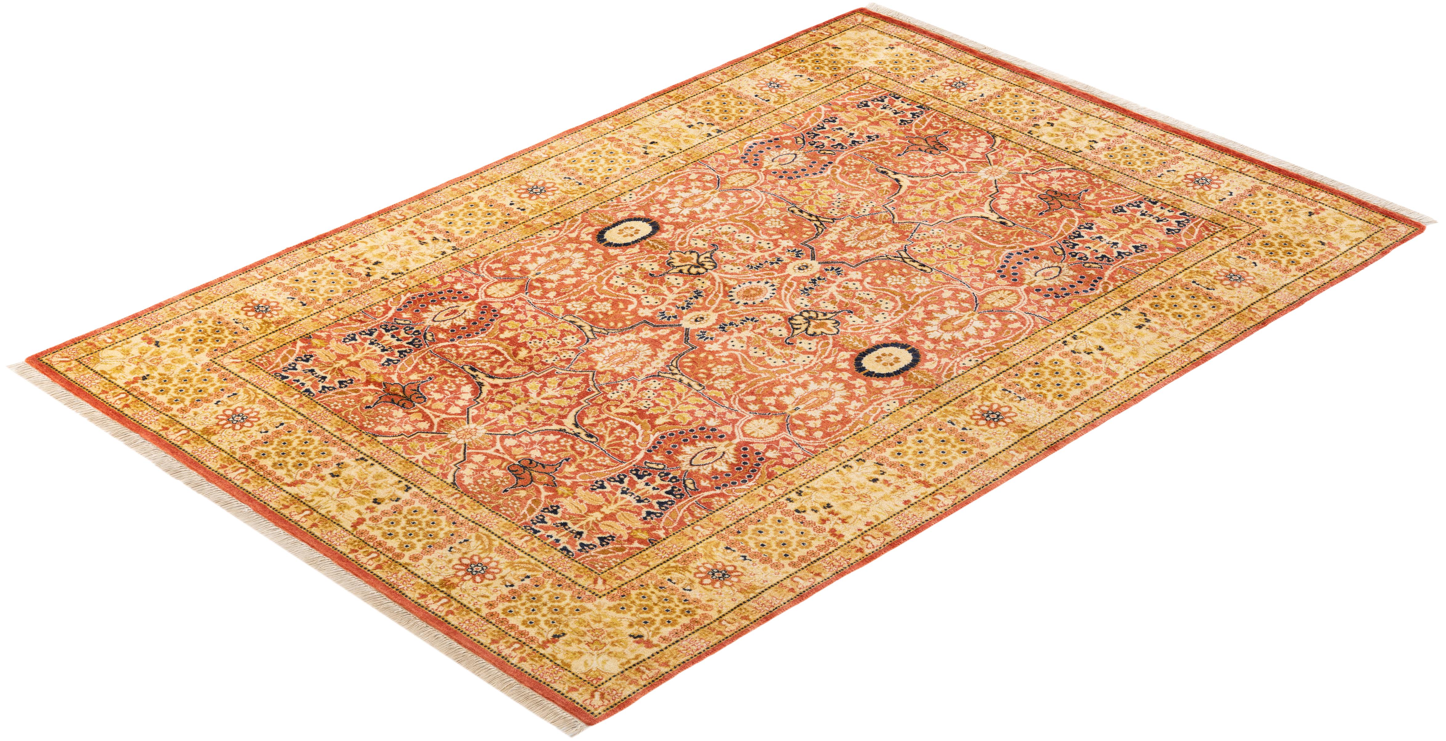 One-Of-A-Kind Hand Knotted Oriental Mogul Orange Area Rug For Sale 2