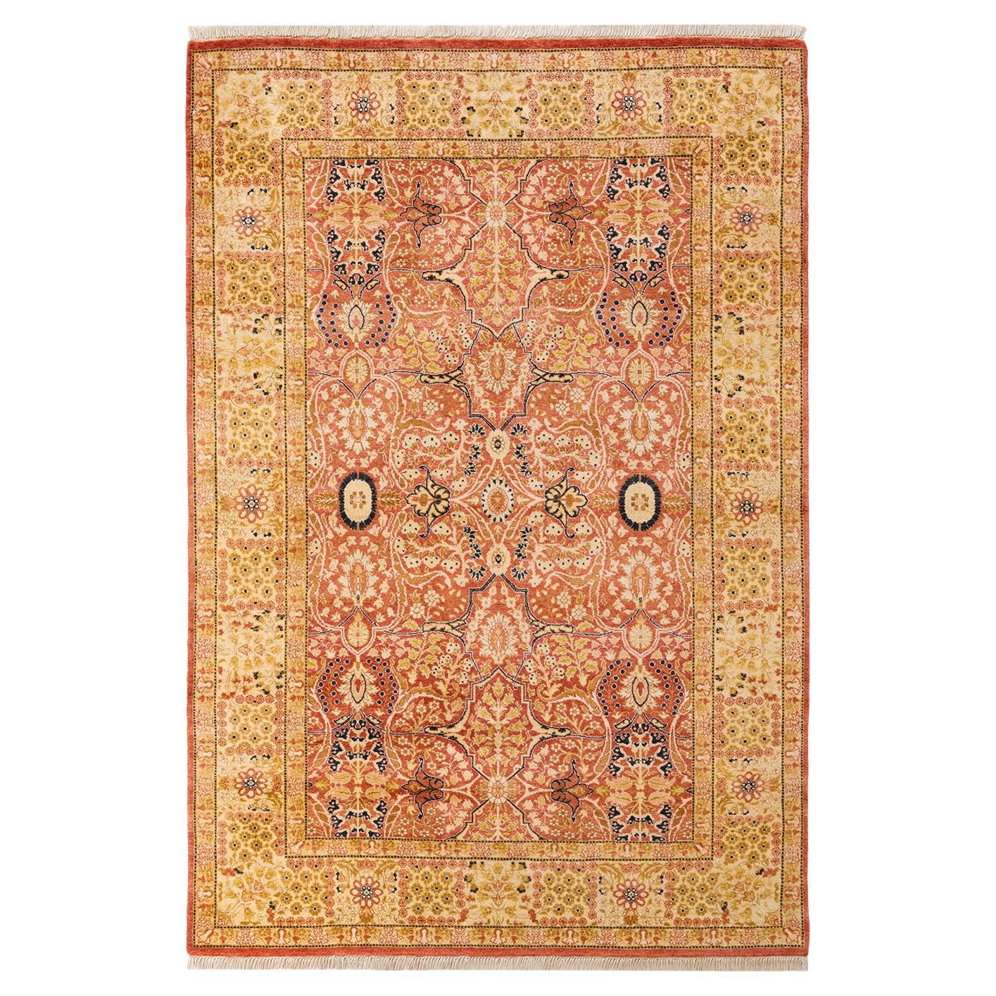 One-Of-A-Kind Hand Knotted Oriental Mogul Orange Area Rug For Sale