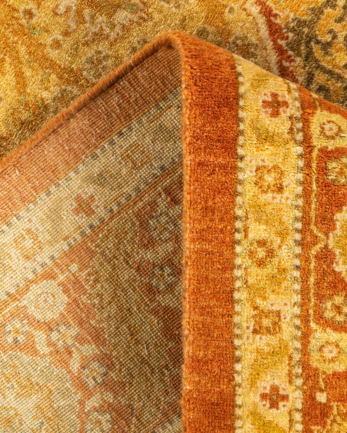 Wool One-Of-A-Kind Hand Knotted Oriental Mogul Orange Area Rug 4' 2