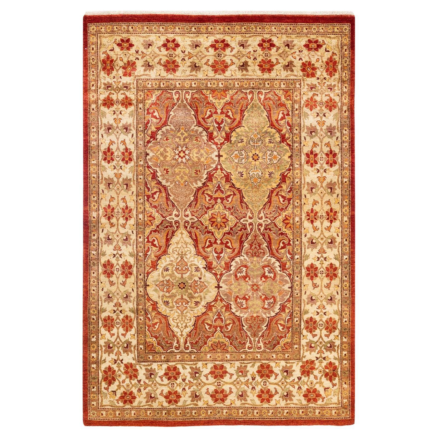 One-Of-A-Kind Hand Knotted Oriental Mogul Orange Area Rug 4' 2" x 6' 2" For Sale