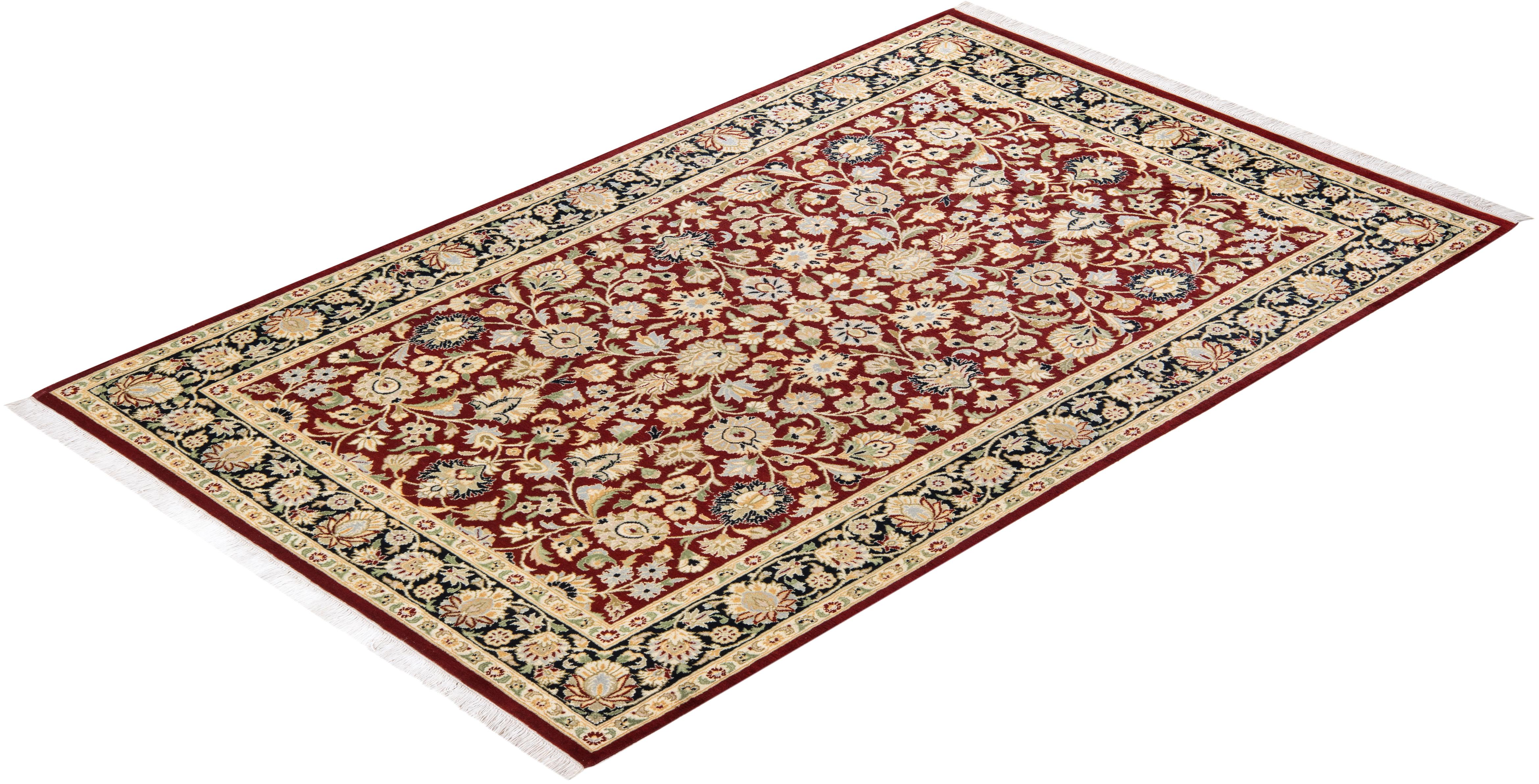 One-of-a-kind Hand Knotted Oriental Mogul Orange Area Rug For Sale 2