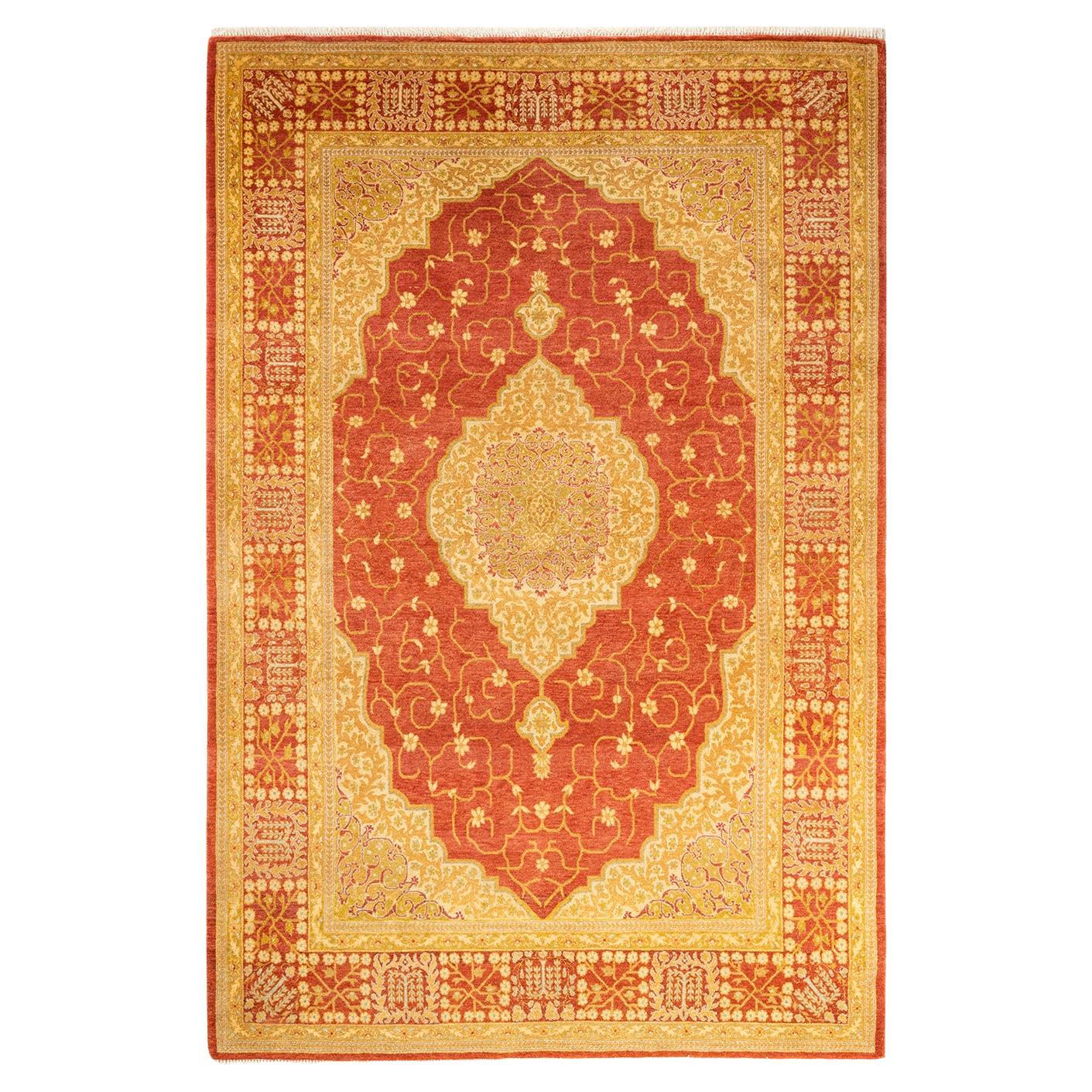 One-Of-A-Kind Hand Knotted Oriental Mogul Orange Area Rug 4' 8" x 7' 1" For Sale