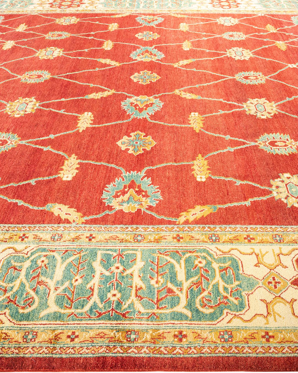 One-of-a-Kind Hand Knotted Oriental Mogul Orange Area Rug In New Condition For Sale In Norwalk, CT