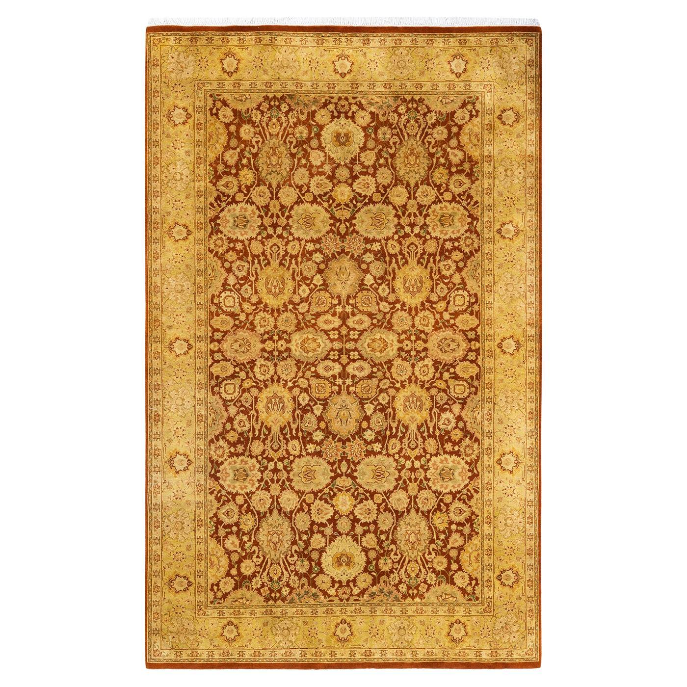 Handgeknüpfter, orangefarbener Oriental Mogul Teppich, Unikat