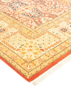 Handgeknüpfter orientalischer Mogul-Teppich in Orange, Unikat