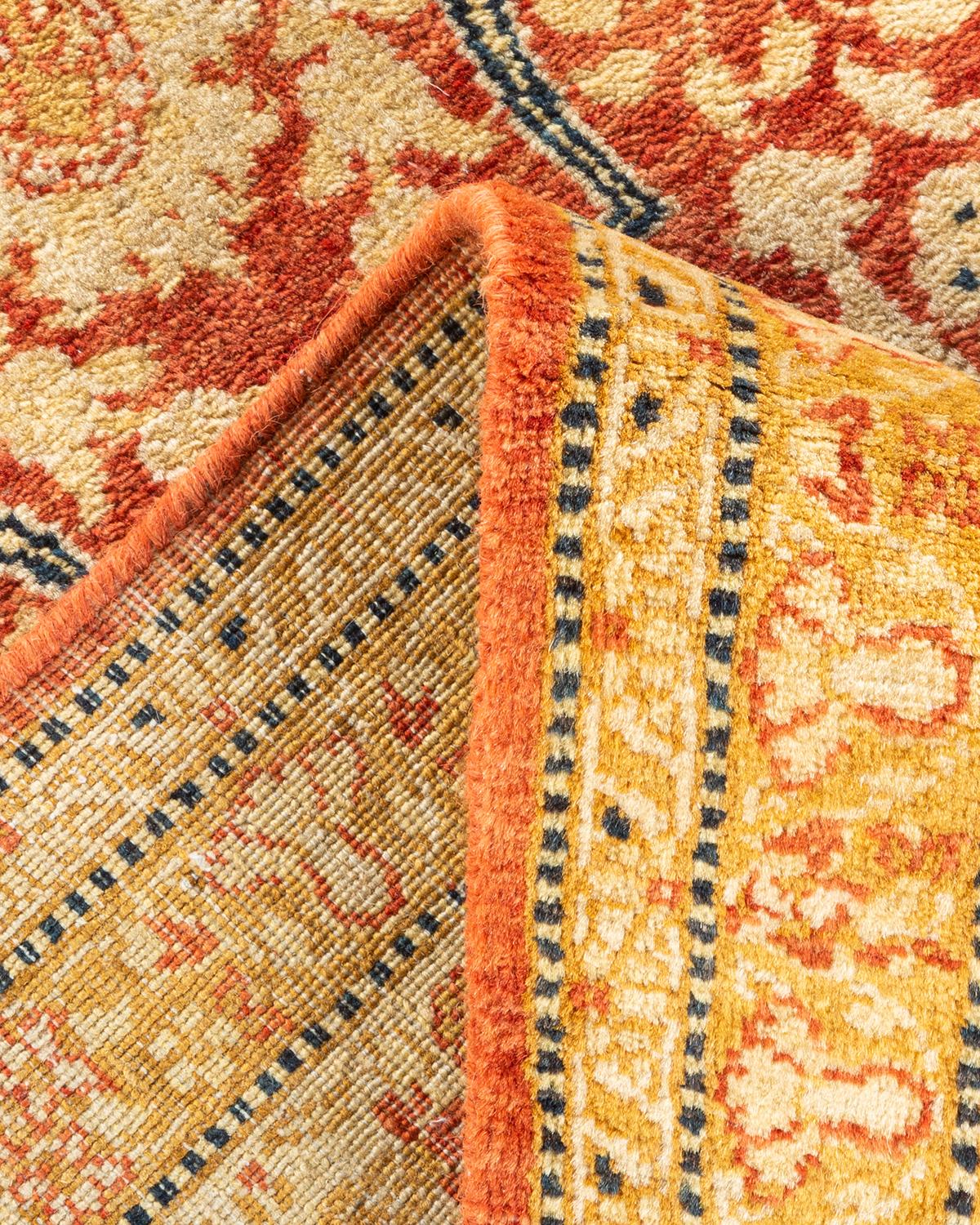 Wool One-of-a-kind Hand Knotted Oriental Mogul Orange Area Rug For Sale