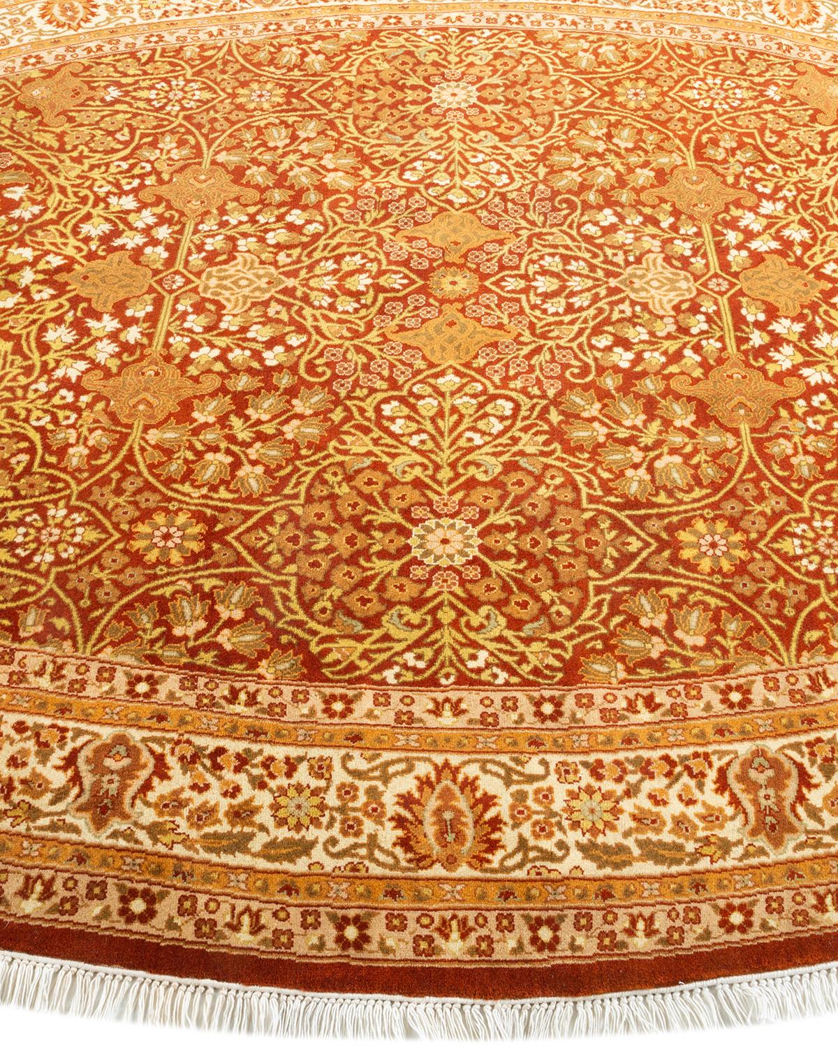 One-of-a-kind Hand Knotted Oriental Mogul Orange Area Rug In New Condition For Sale In Norwalk, CT